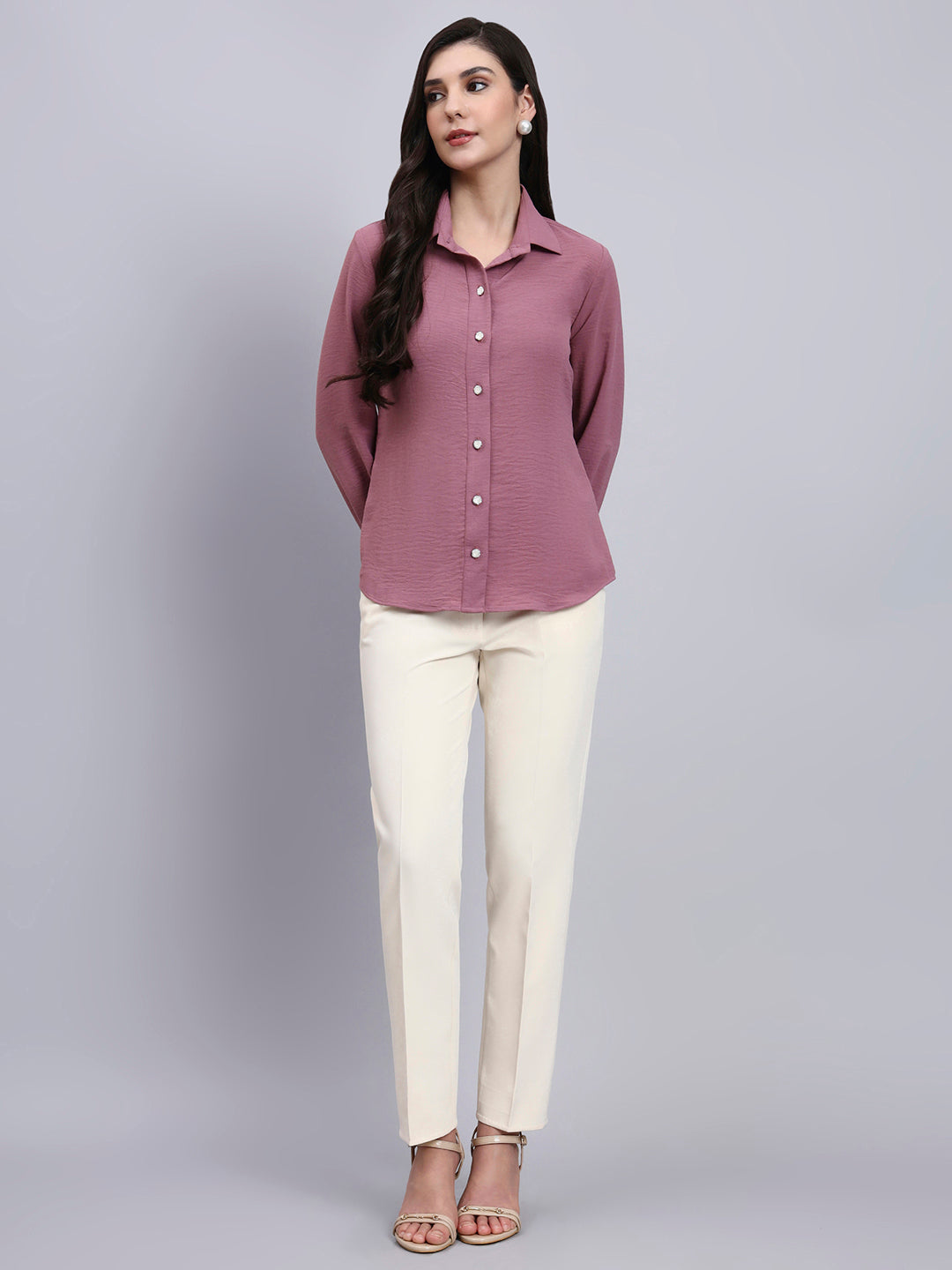 Powersutra Women Classic Pink Satin Shirt