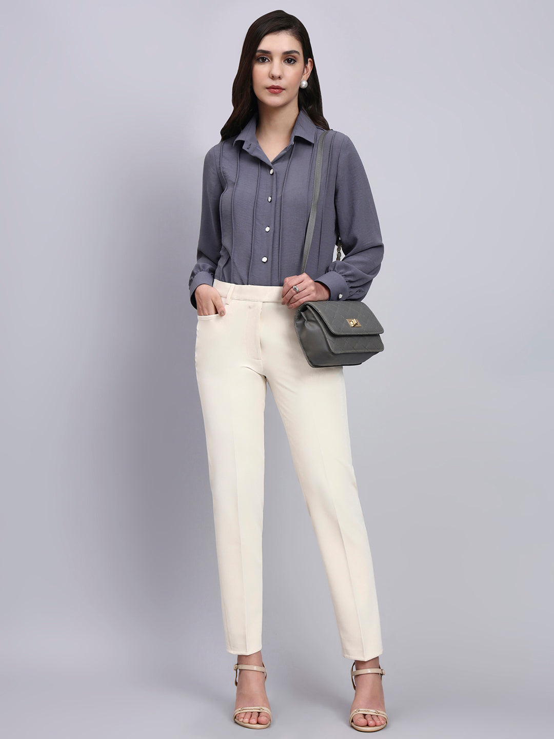 Powersutra Women Modern Vertical Seam Detailing Full Sleeve Shirt