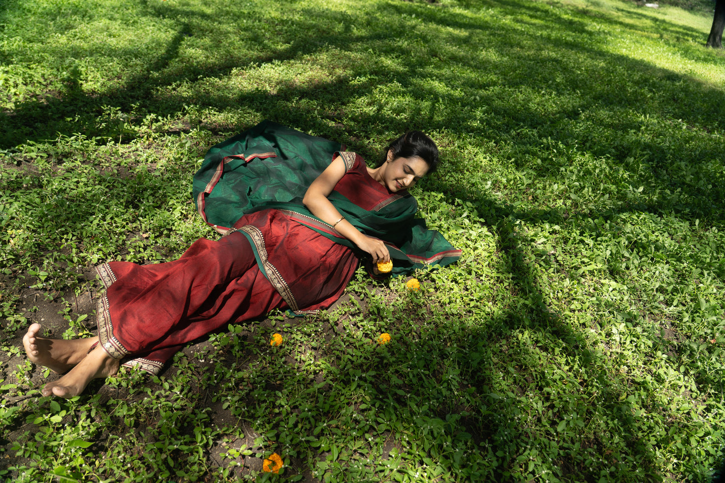 Studio Maroon Sharara Set (Green Dupatta Only)