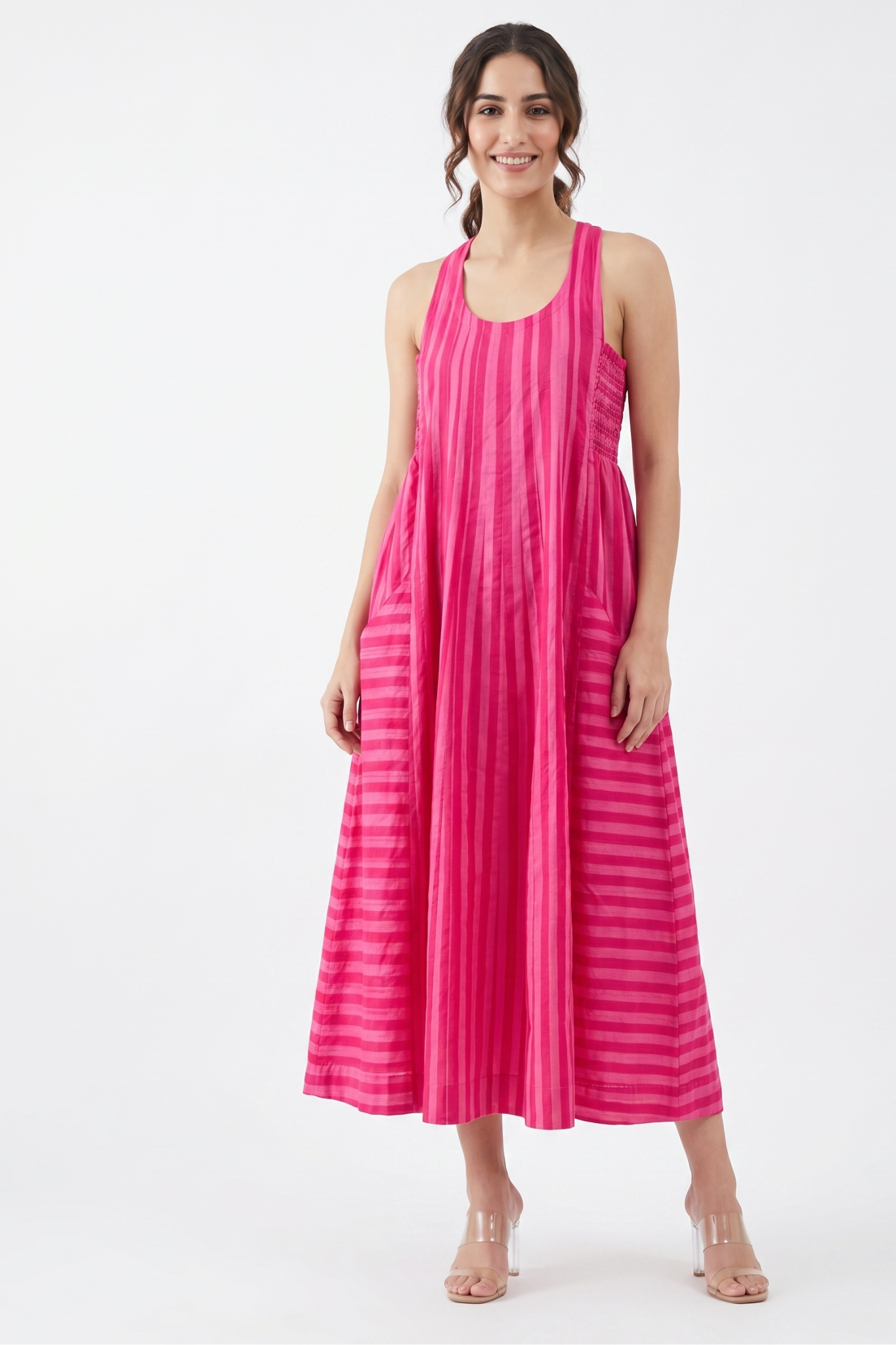 Smocked Berry Blush Bands Cotton Sleeveless Dress Mc