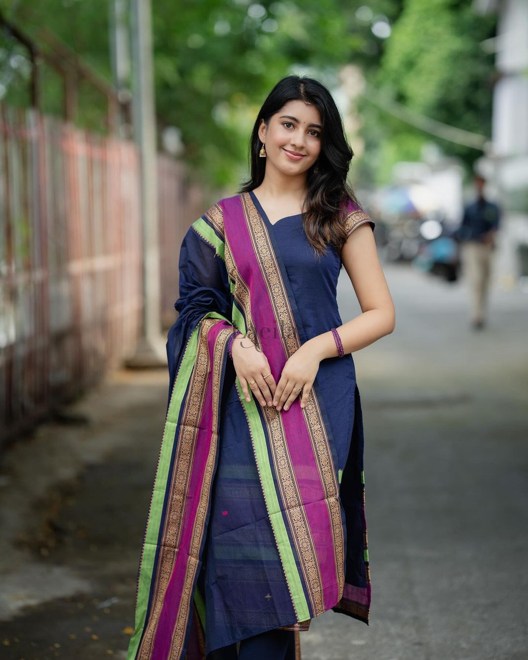Studio Navy blue kanchi cotton top and duppata