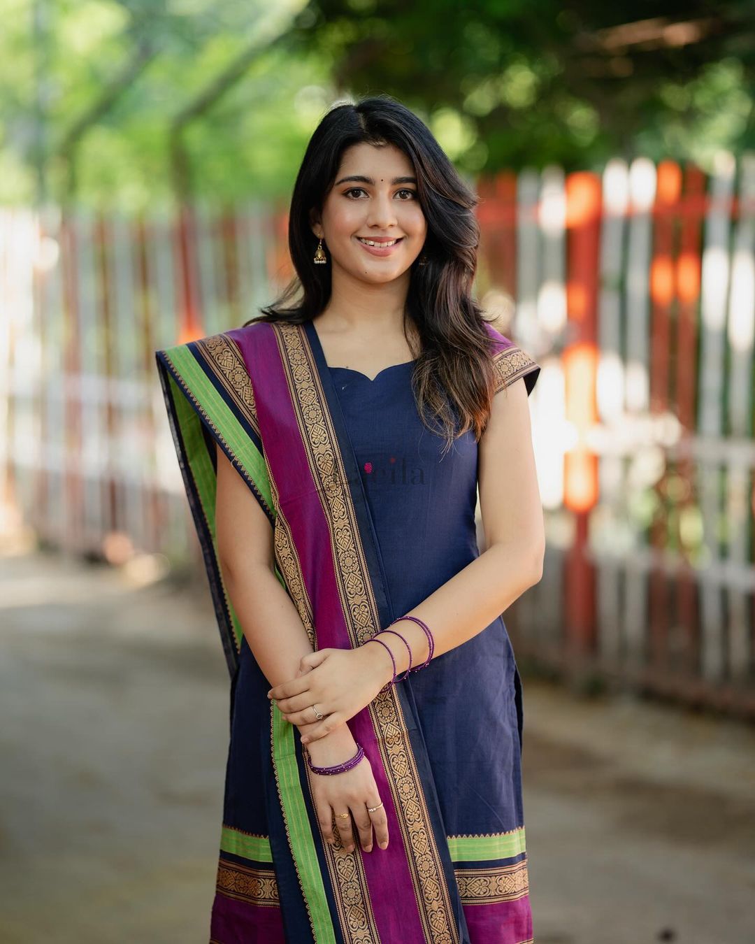 Studio Navy blue kanchi cotton top and duppata