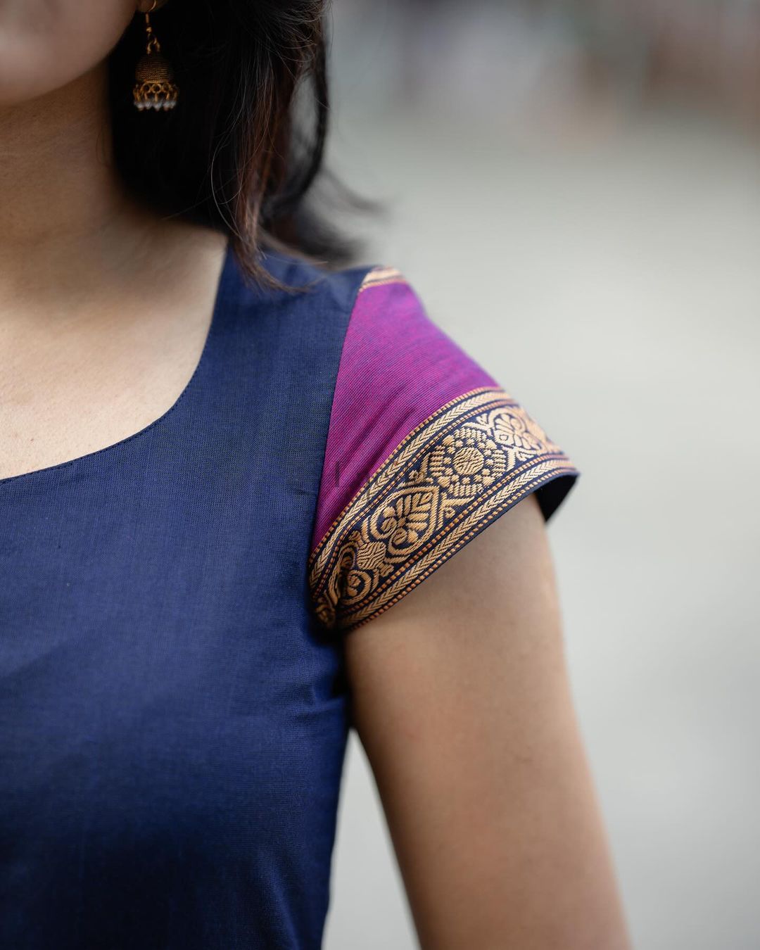 Studio Navy blue kanchi cotton top and duppata