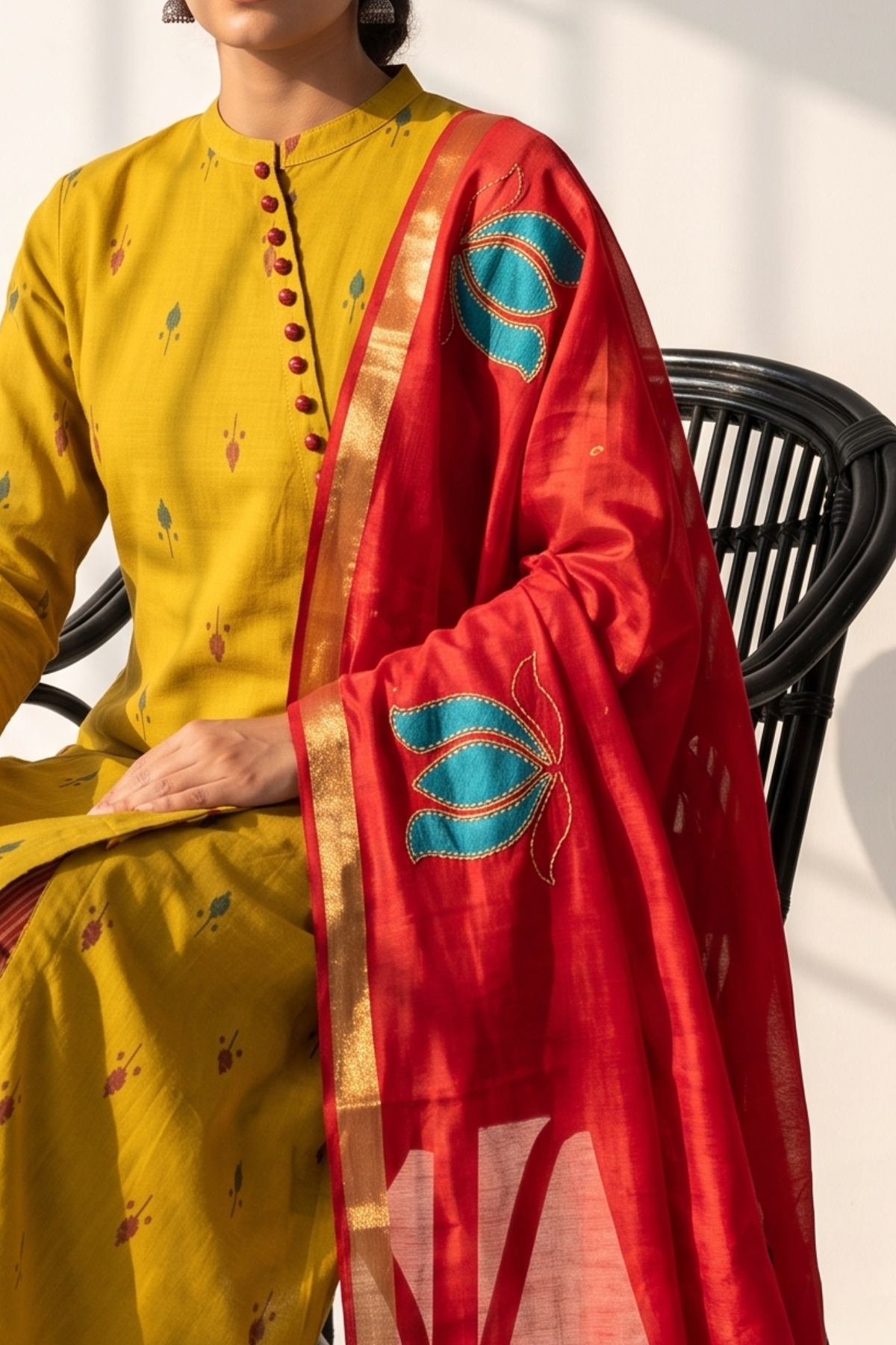 Sundance Leaf Butti Cotton Cross Potli Angrakha Kurta Mc