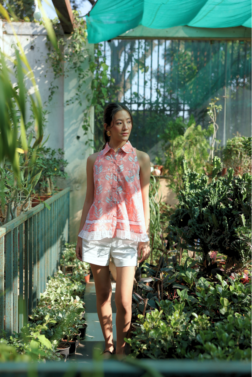 Everly Peach Cotton Top