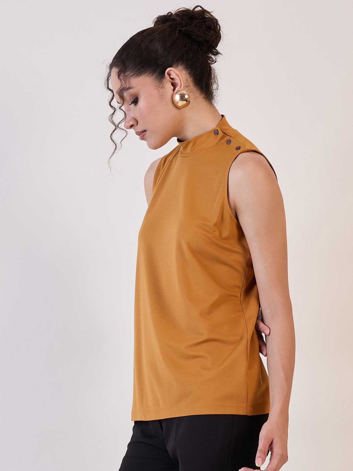 PowerSutra Mustard High Neck Sleeveless Top