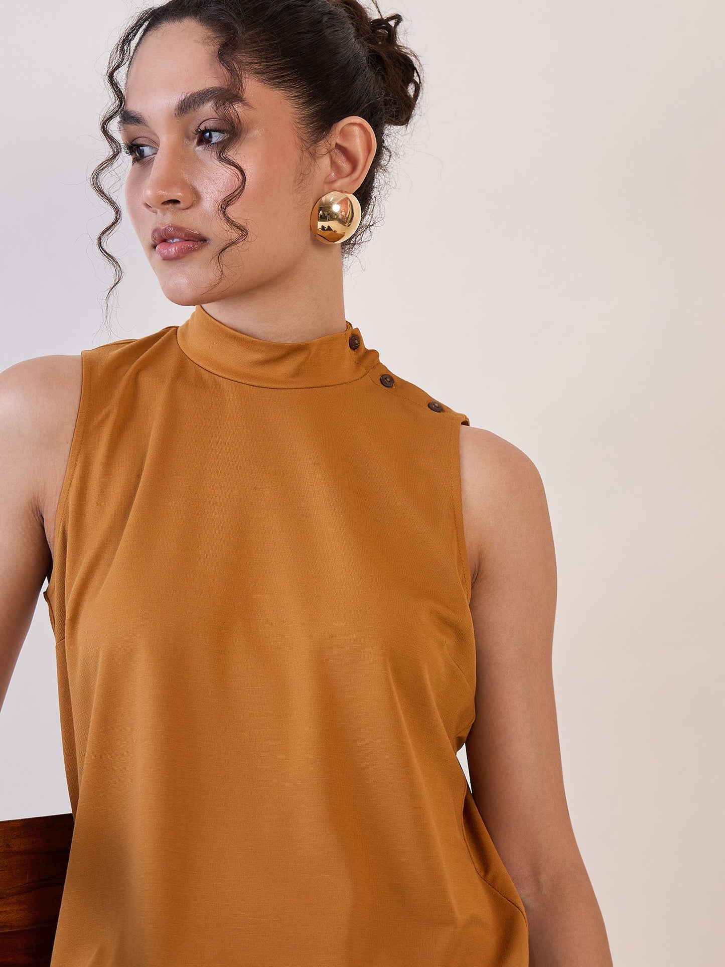 PowerSutra Mustard High Neck Sleeveless Top