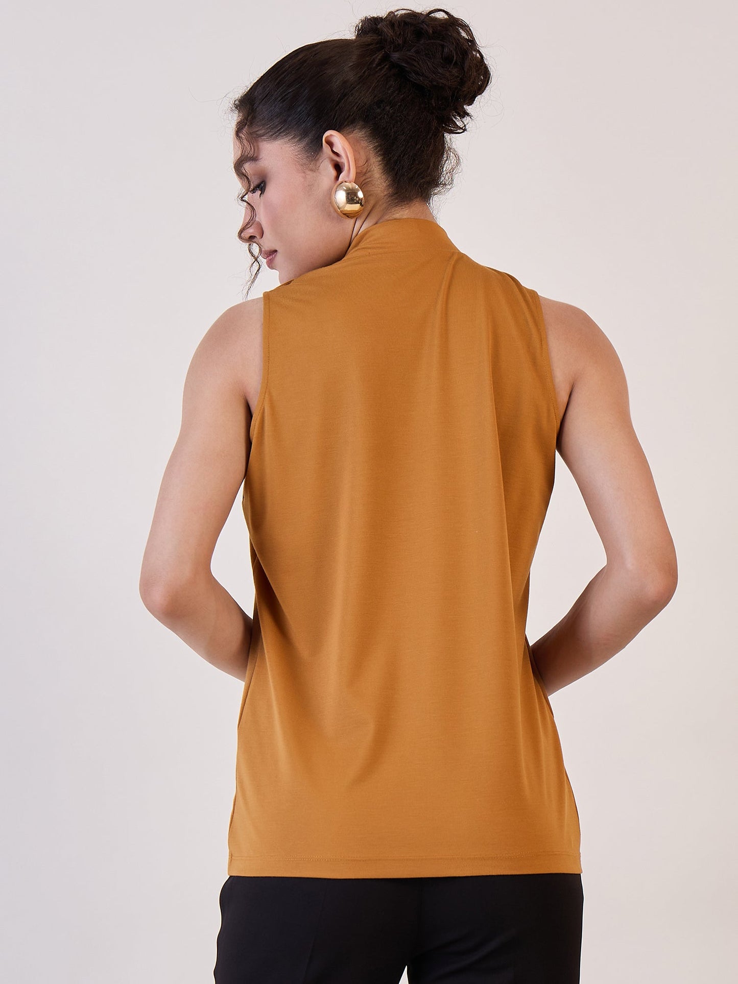 PowerSutra Mustard High Neck Sleeveless Top