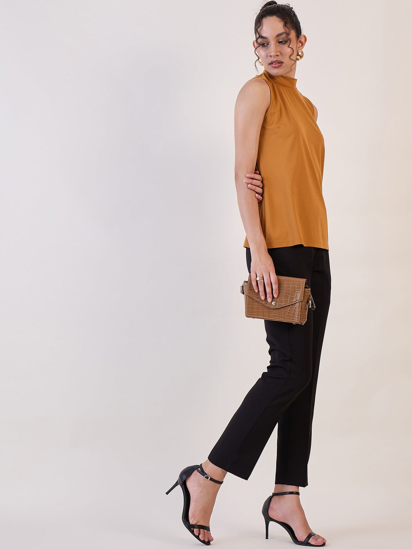 PowerSutra Mustard High Neck Sleeveless Top