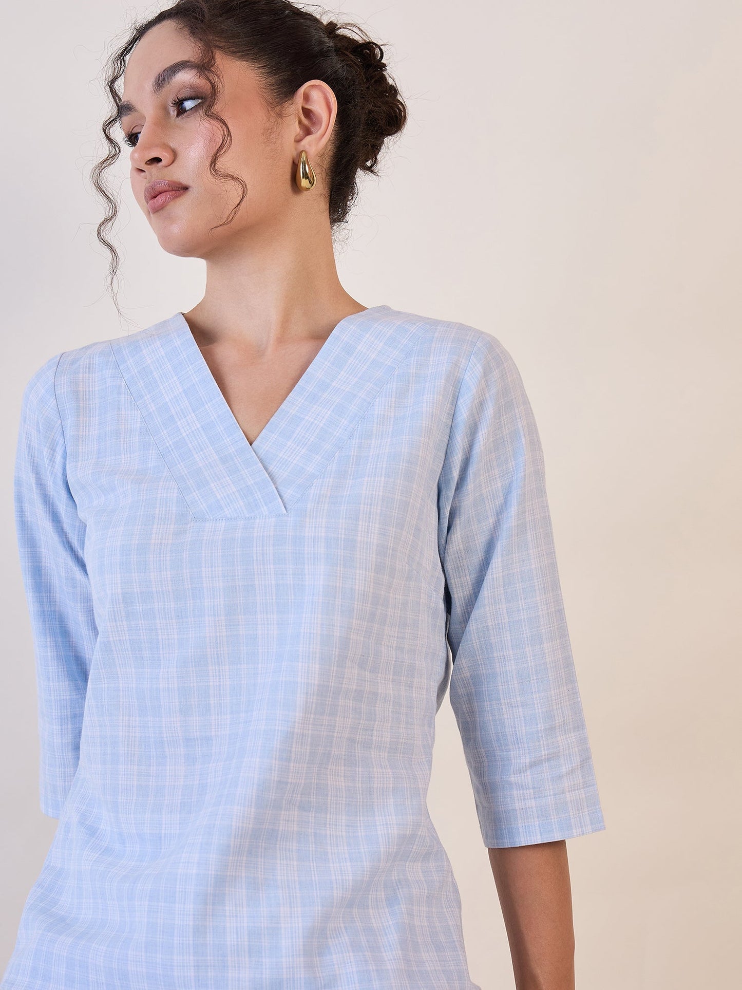 PowerSutra Blue Check V-Neck Top