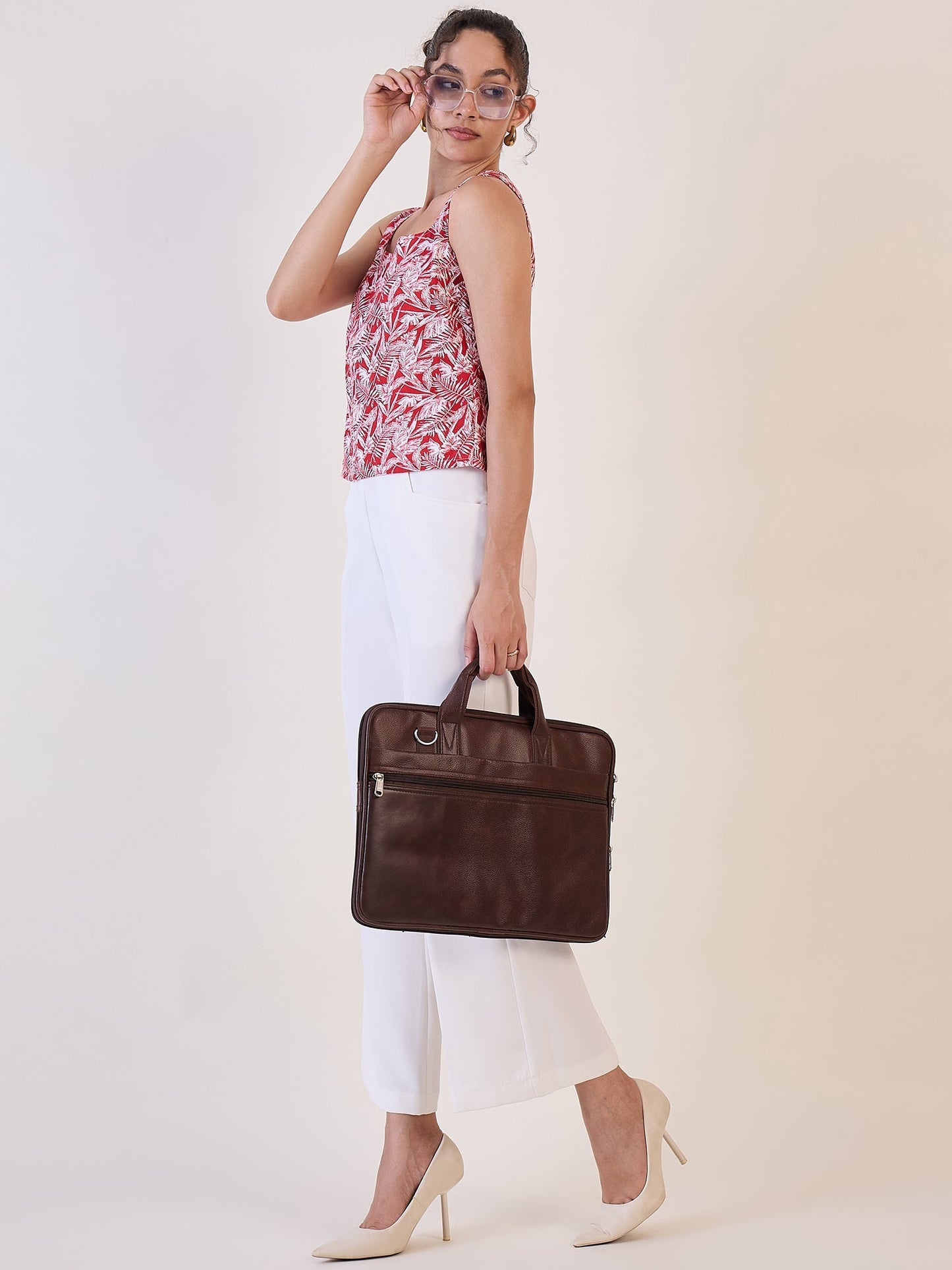 PowerSutra Red Leaf Print Front Zipper top