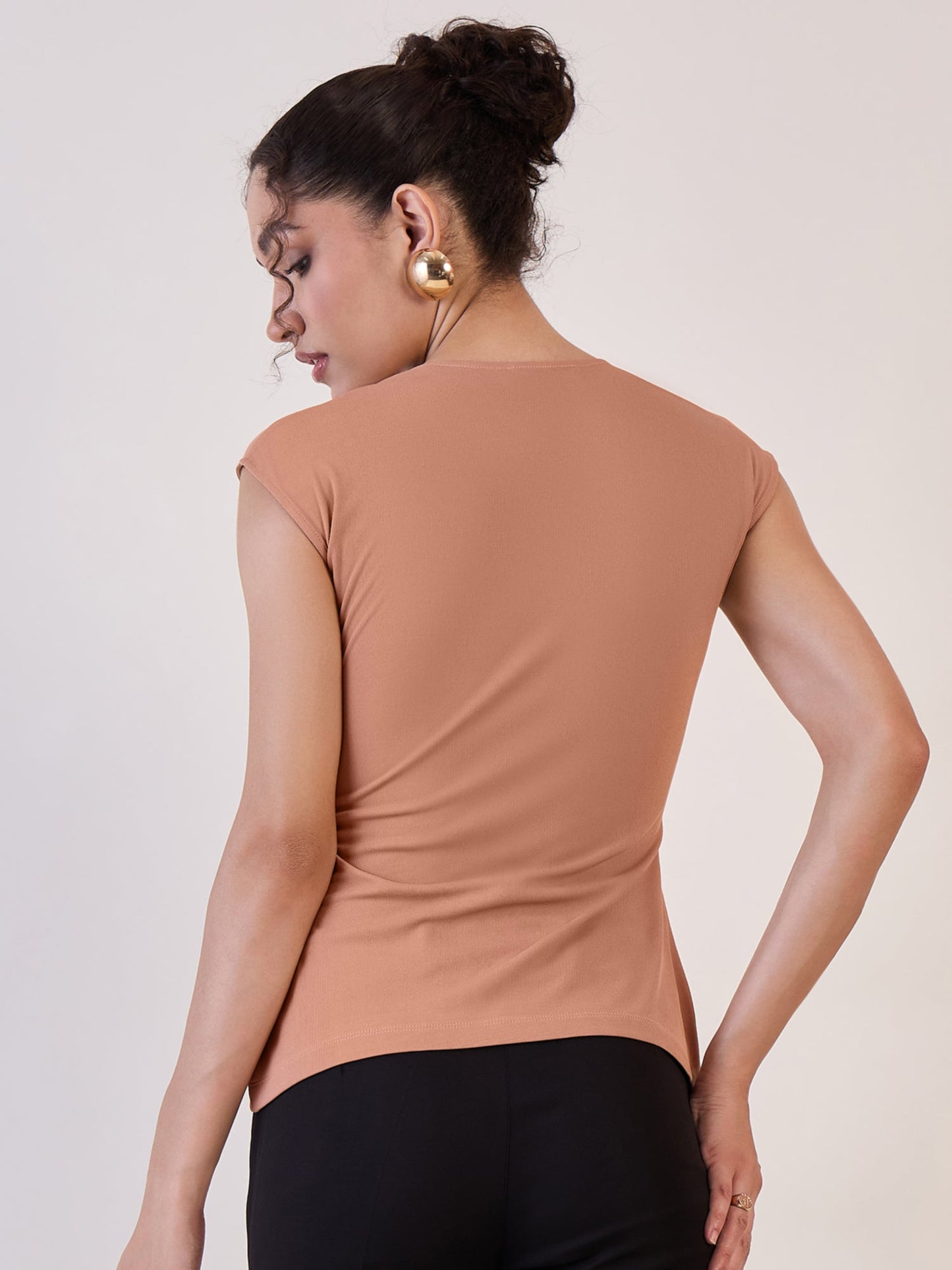 PowerSutra Camel Brown Wrap Knitted Regular Top