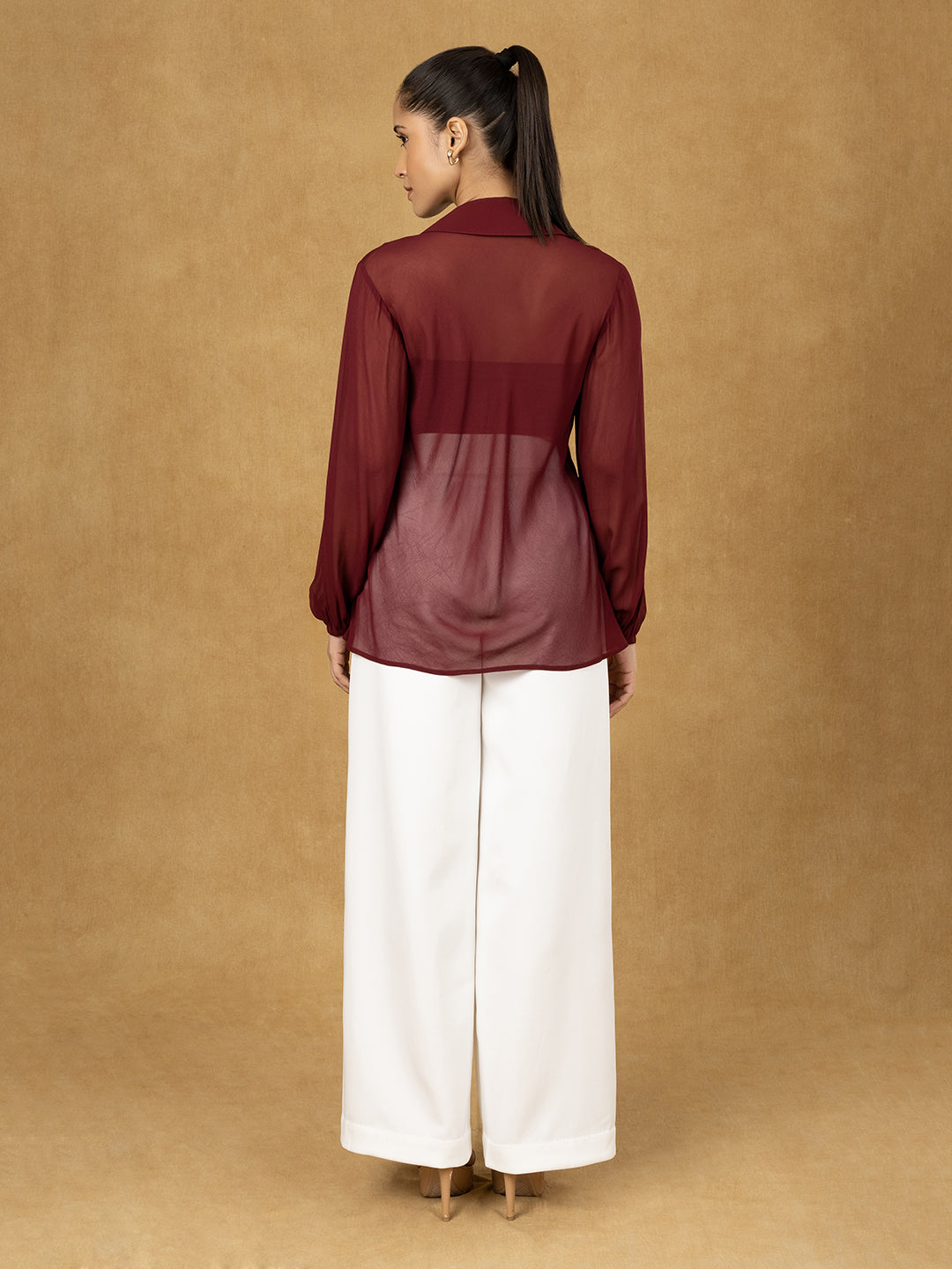 PowerSutra Maroon Solid Button Top