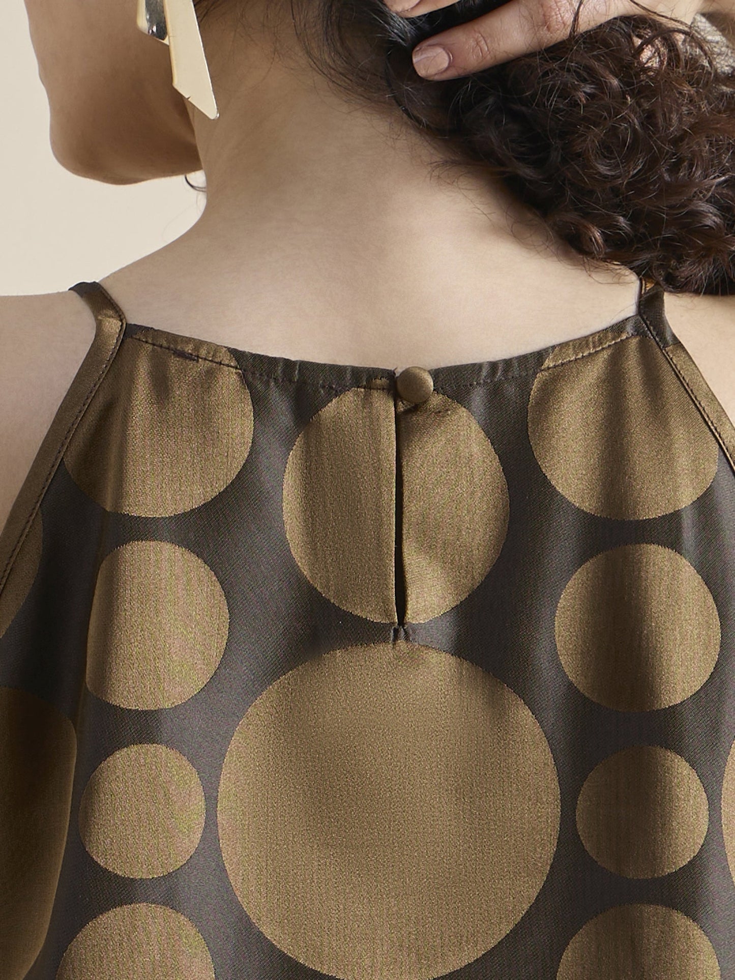 PowerSutra Copper-brown polka Dot pure silk halter neck top
