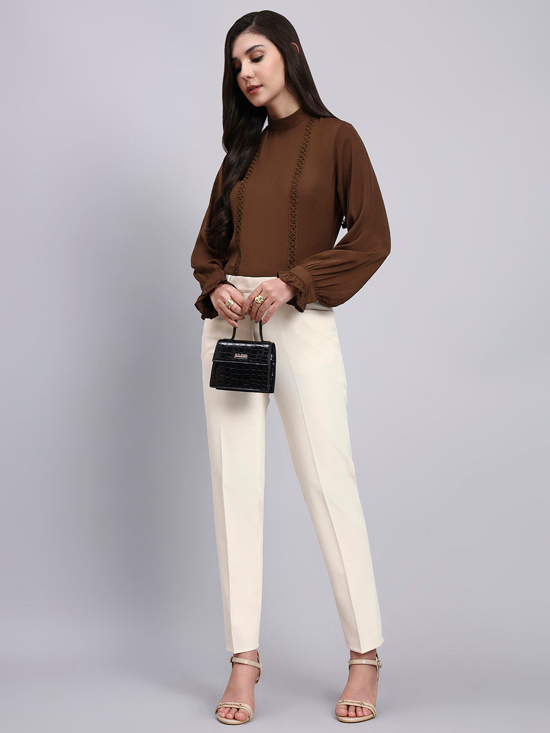 Powersutra Women Premium Chocolate Satin Top With Lace Detailing