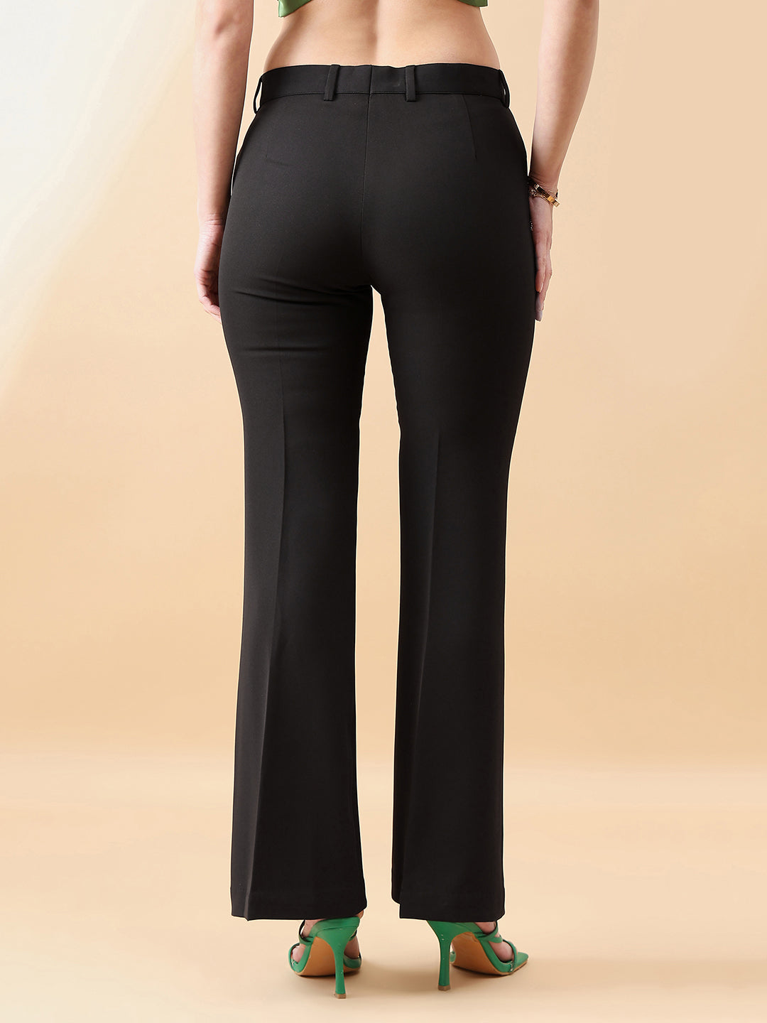 PowerSutra Bell Bottom Mid Waist Stretch Trouser - BLACK