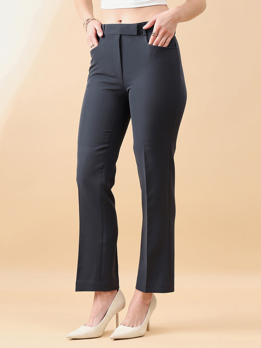 PowerSutra Comfort Fit Mid Waist Stretch Pants- Dark Grey