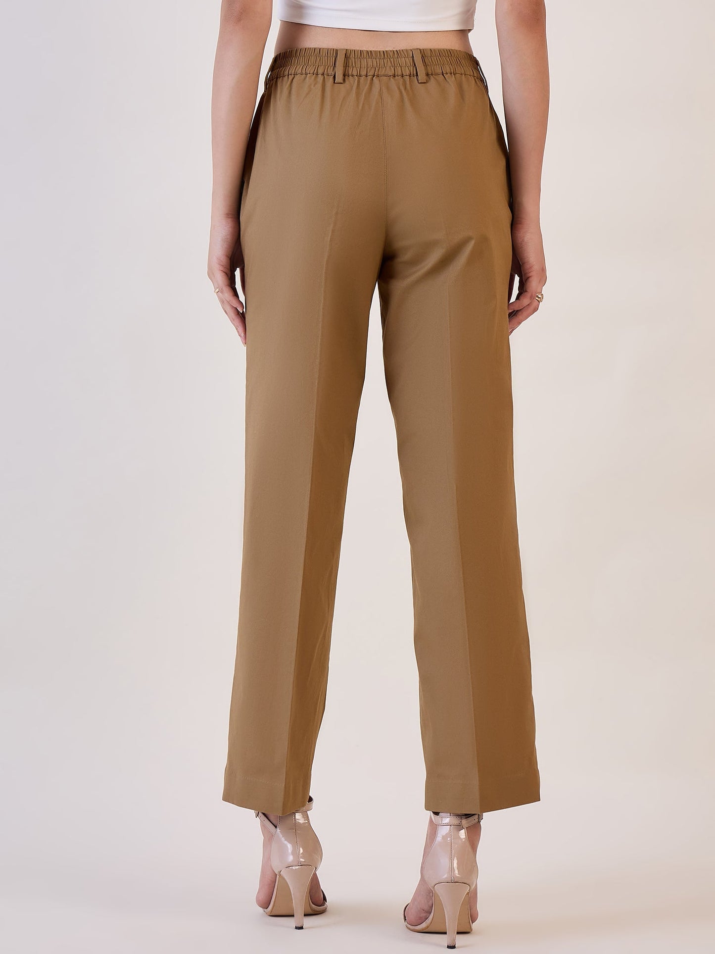 PowerSutra Brown Straight Fit Mid Waist Trouser