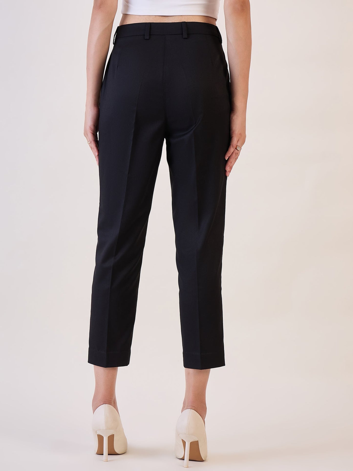 PowerSutra Black Pleated High Waist Above Ankle length Trouser