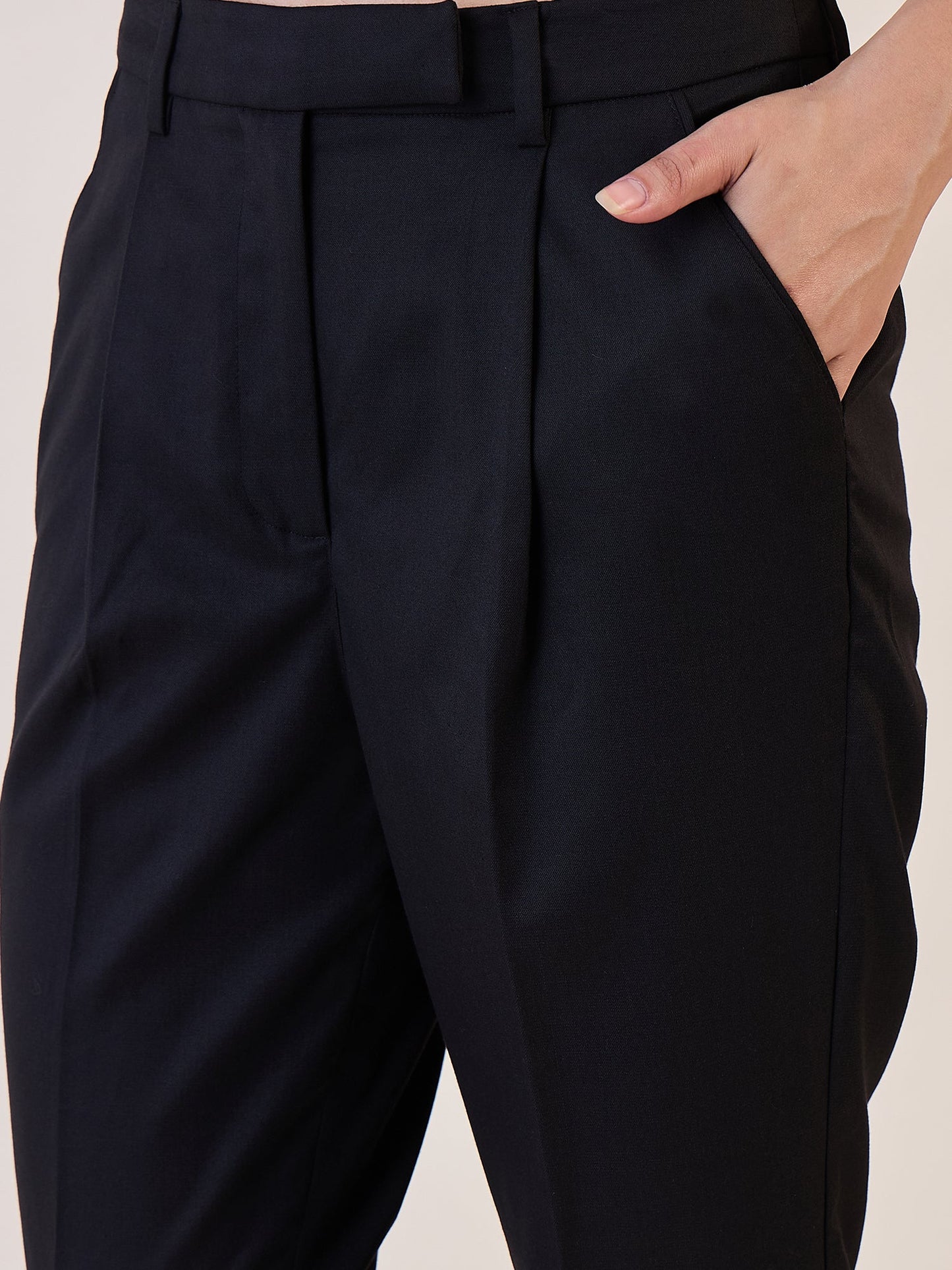 PowerSutra Black Pleated High Waist Above Ankle length Trouser
