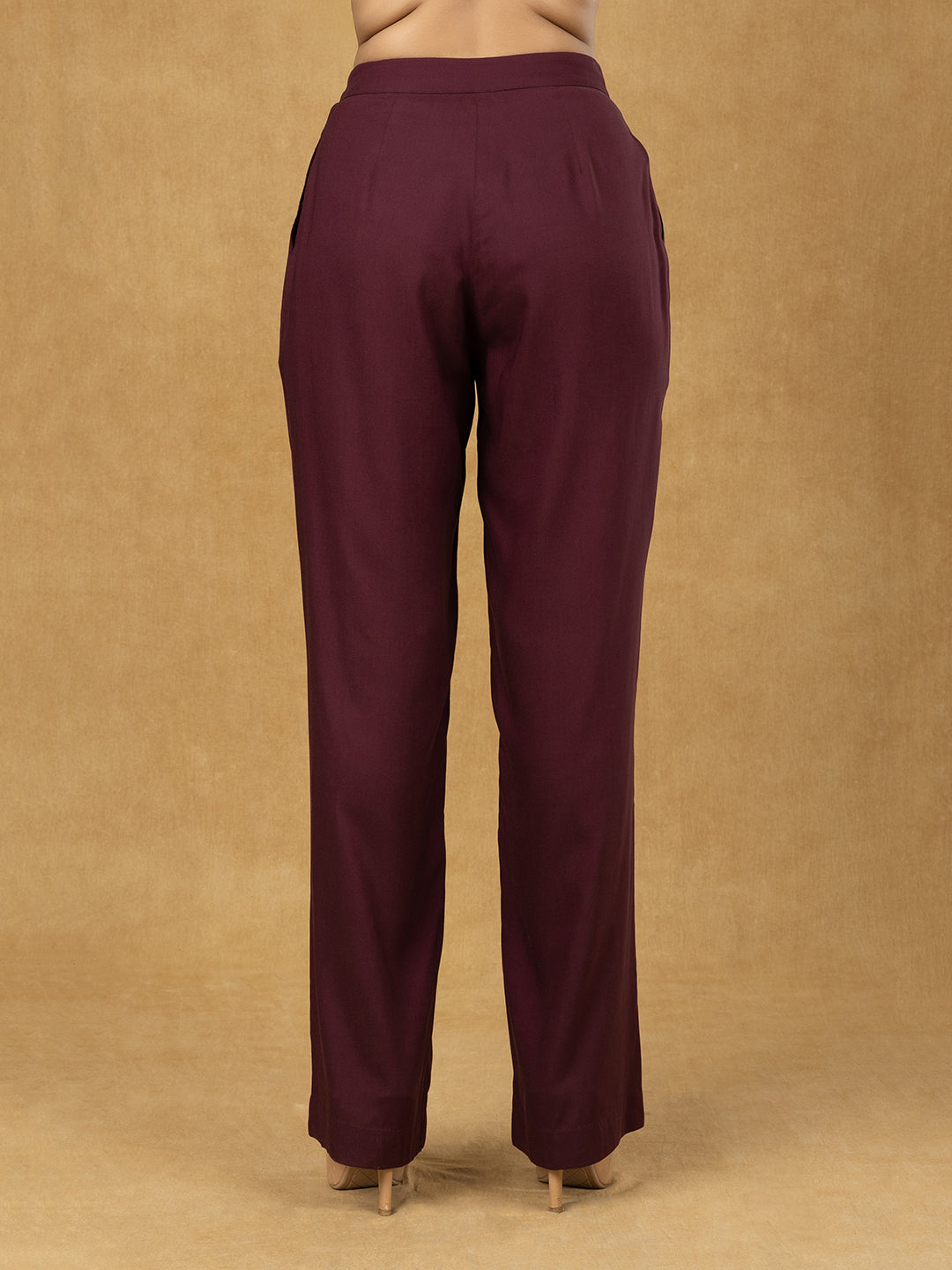 PowerSutra Burgundy Inverted Pleats High Waist Trouser