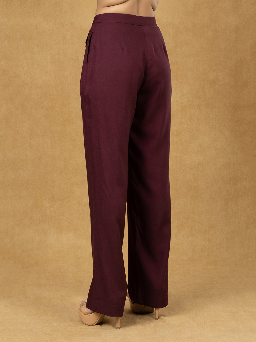 PowerSutra Burgundy Inverted Pleats High Waist Trouser