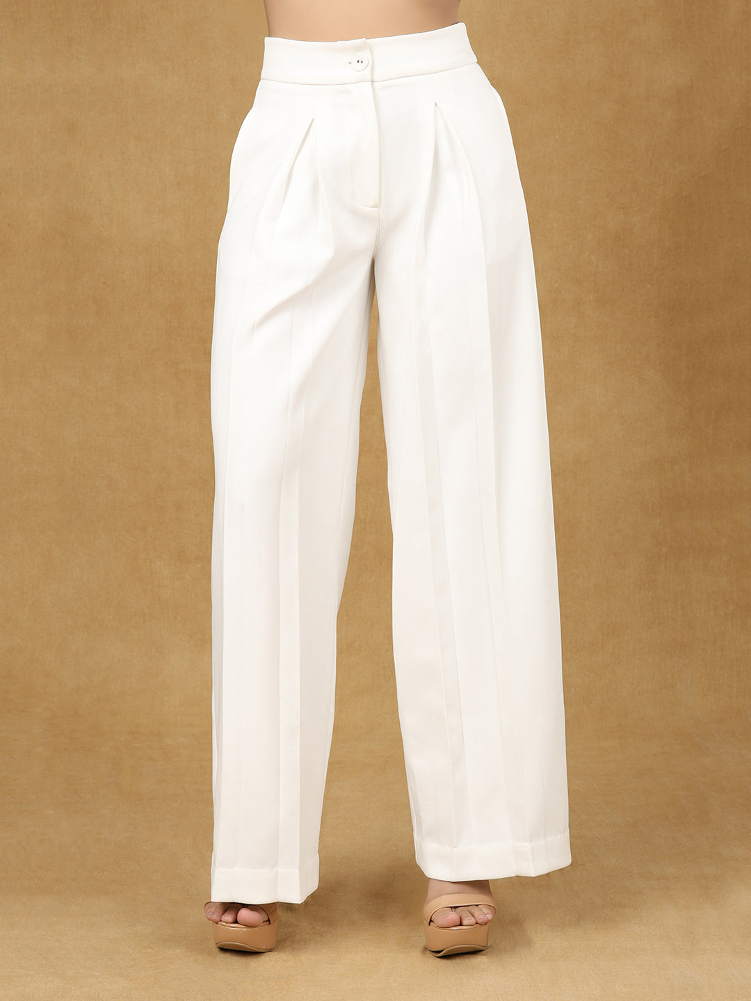 PowerSutra White Inverted Pleats High Waist Trouser