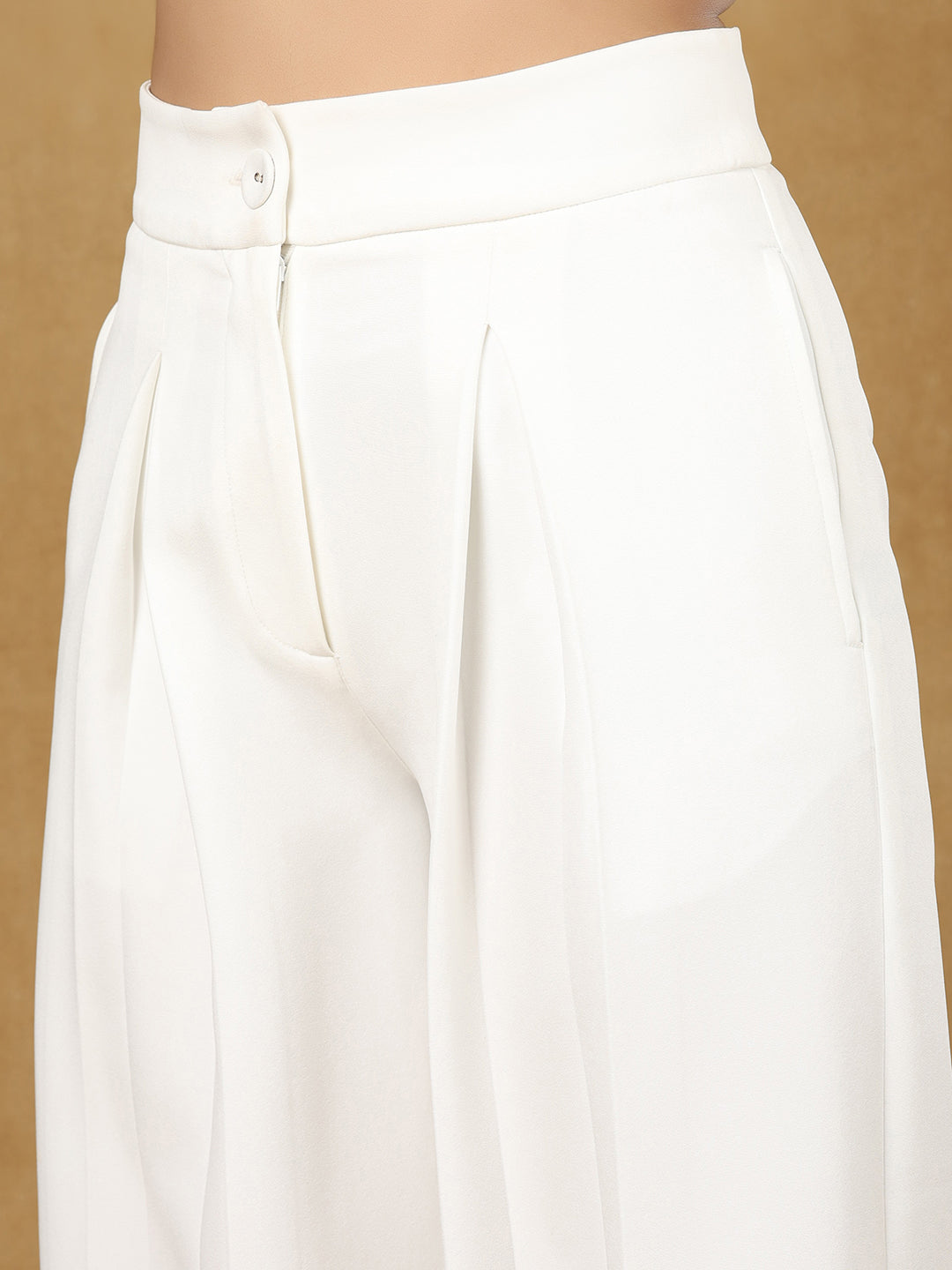 PowerSutra White Inverted Pleats High Waist Trouser