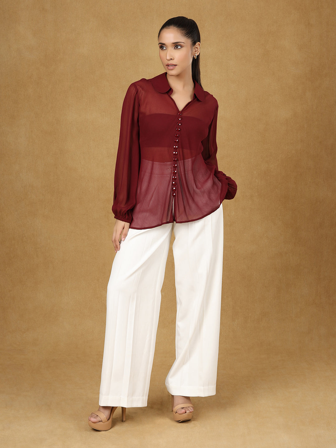 PowerSutra White Inverted Pleats High Waist Trouser