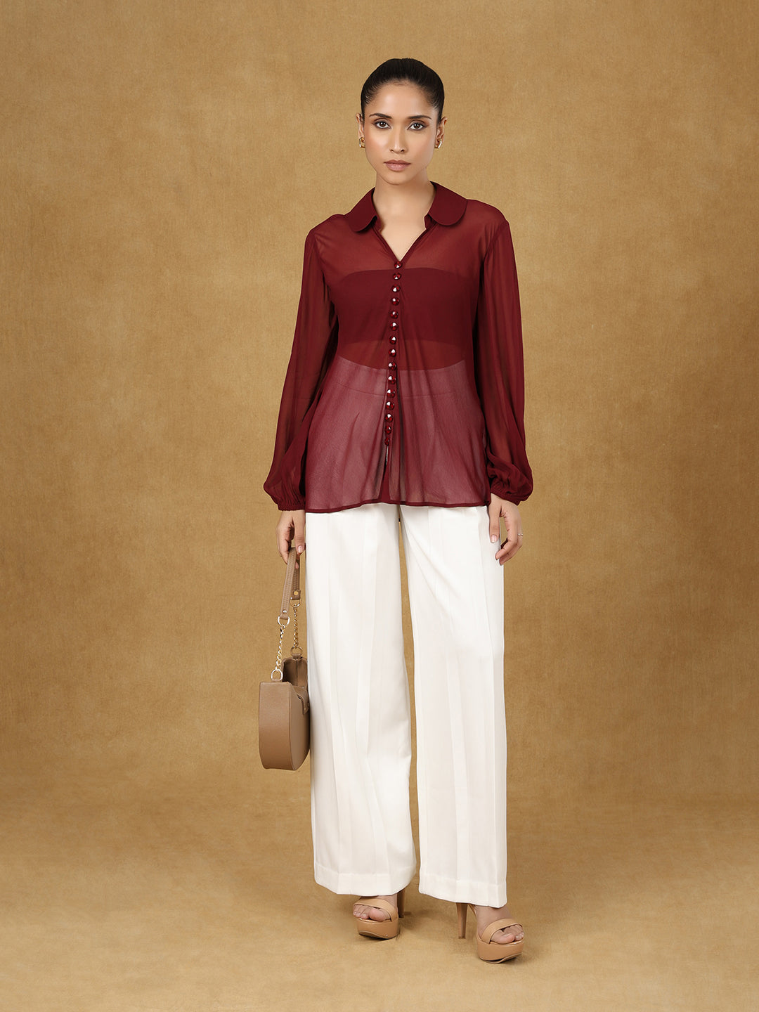 PowerSutra White Inverted Pleats High Waist Trouser