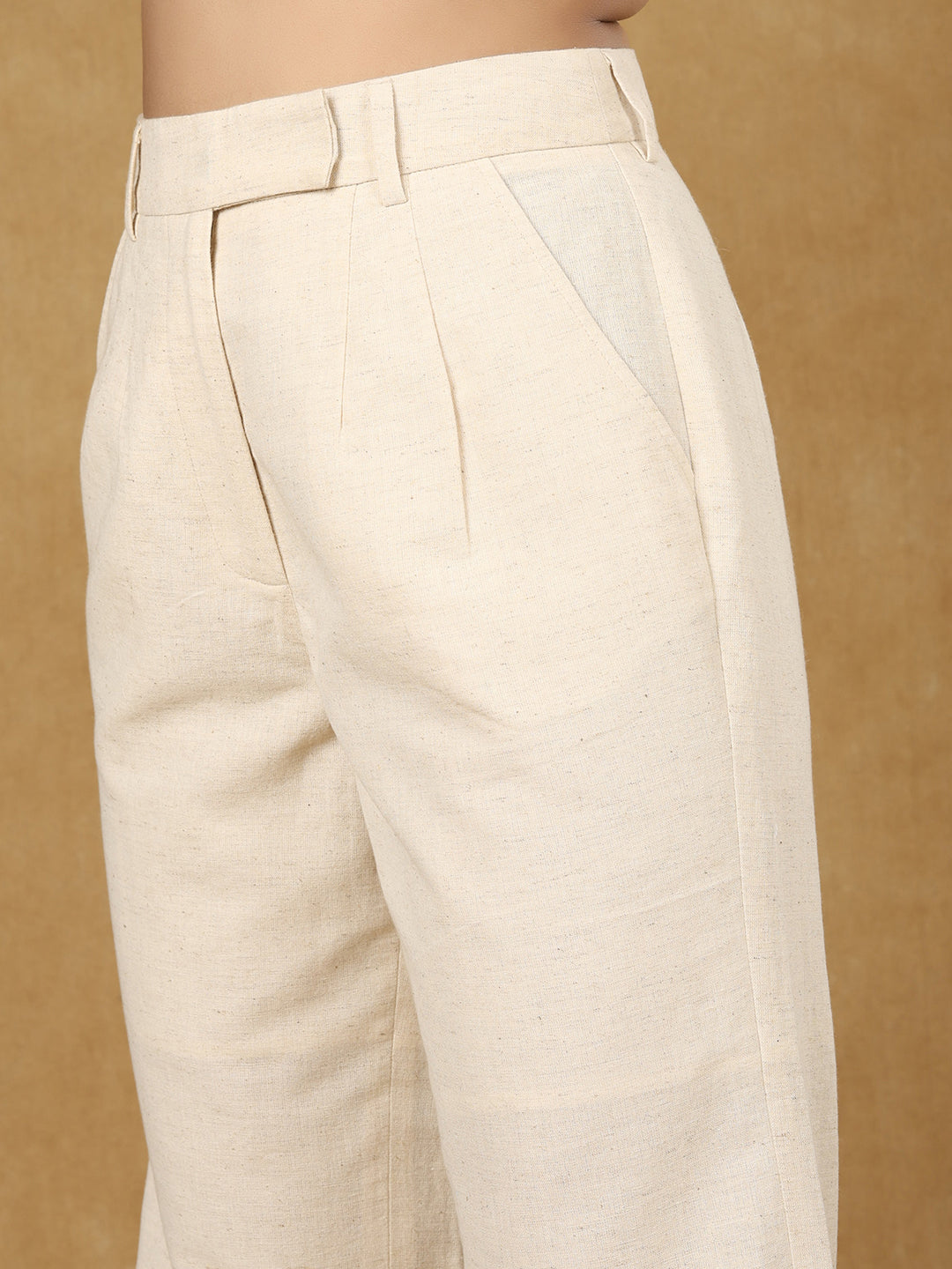 PowerSutra Off - White High Waist Linen Trousers