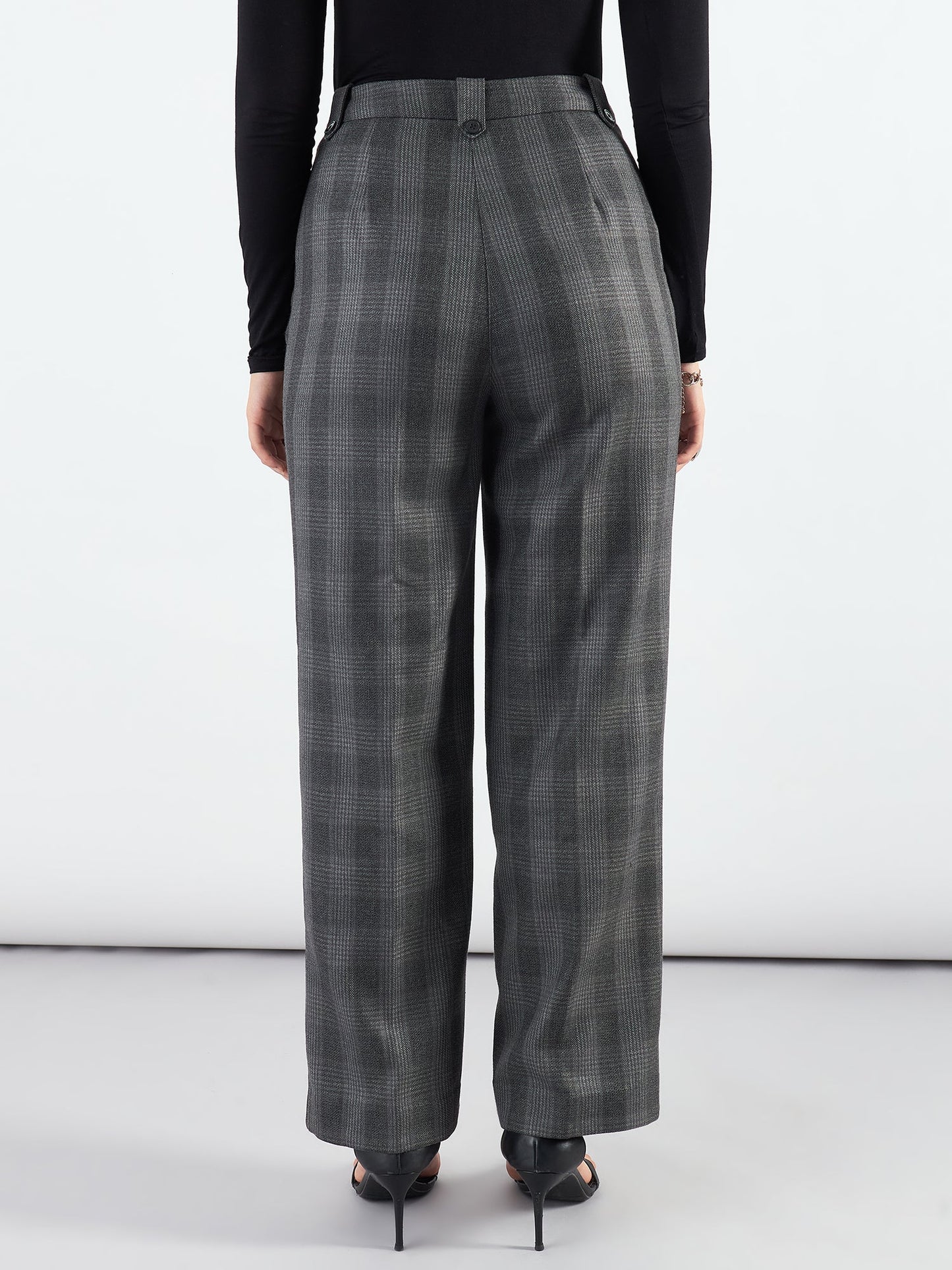 PowerSutra Checkered High Waist Warm Pleated Trouser