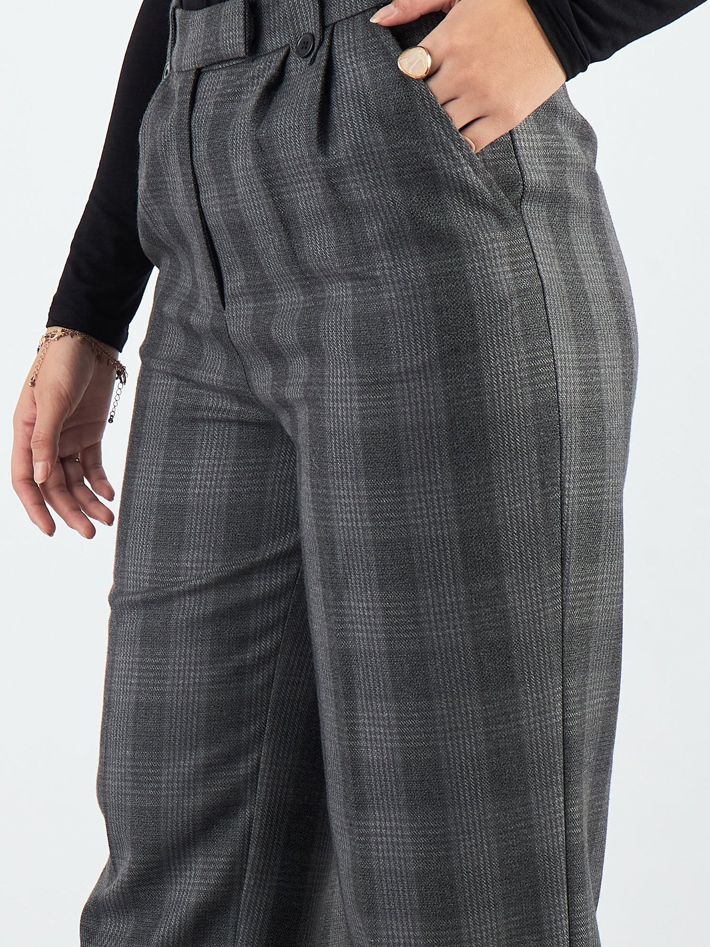 PowerSutra Checkered High Waist Warm Pleated Trouser