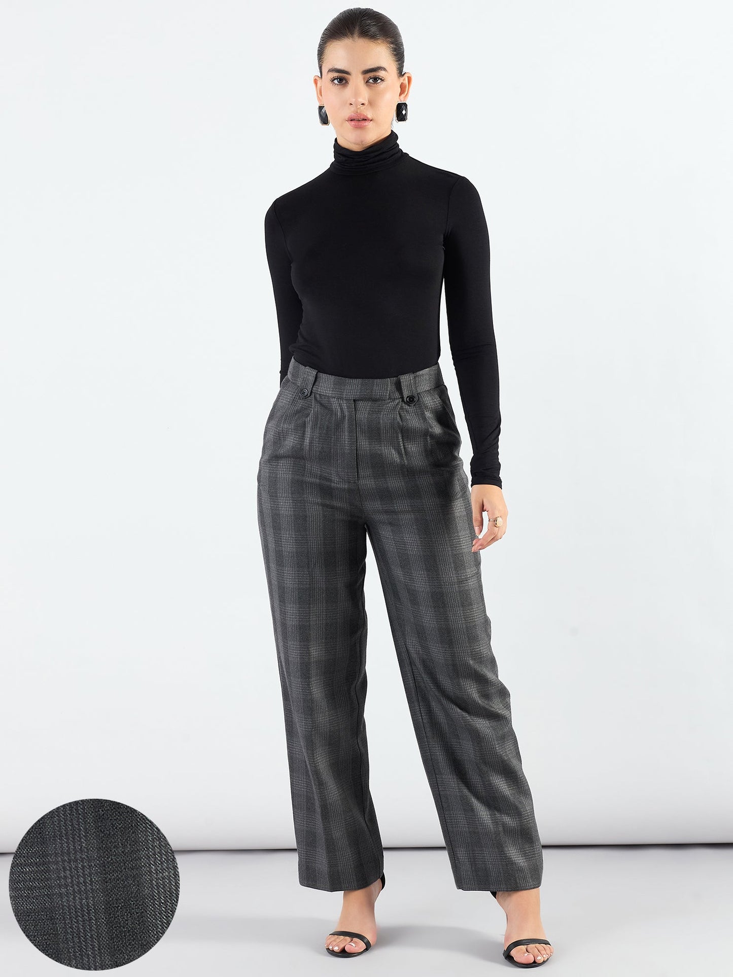 PowerSutra Checkered High Waist Warm Pleated Trouser