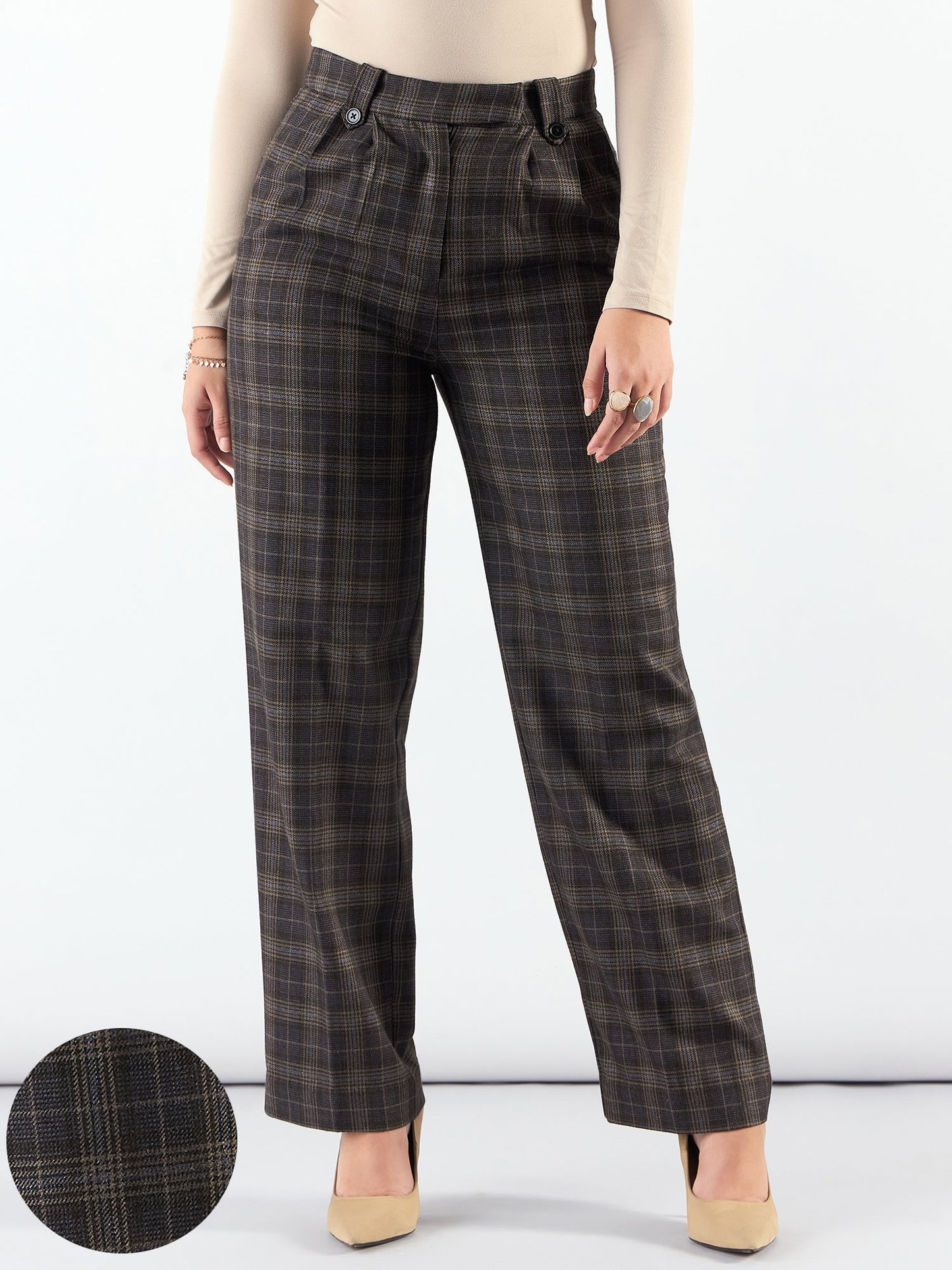 PowerSutra Classic Check High Waist Warm Trouser