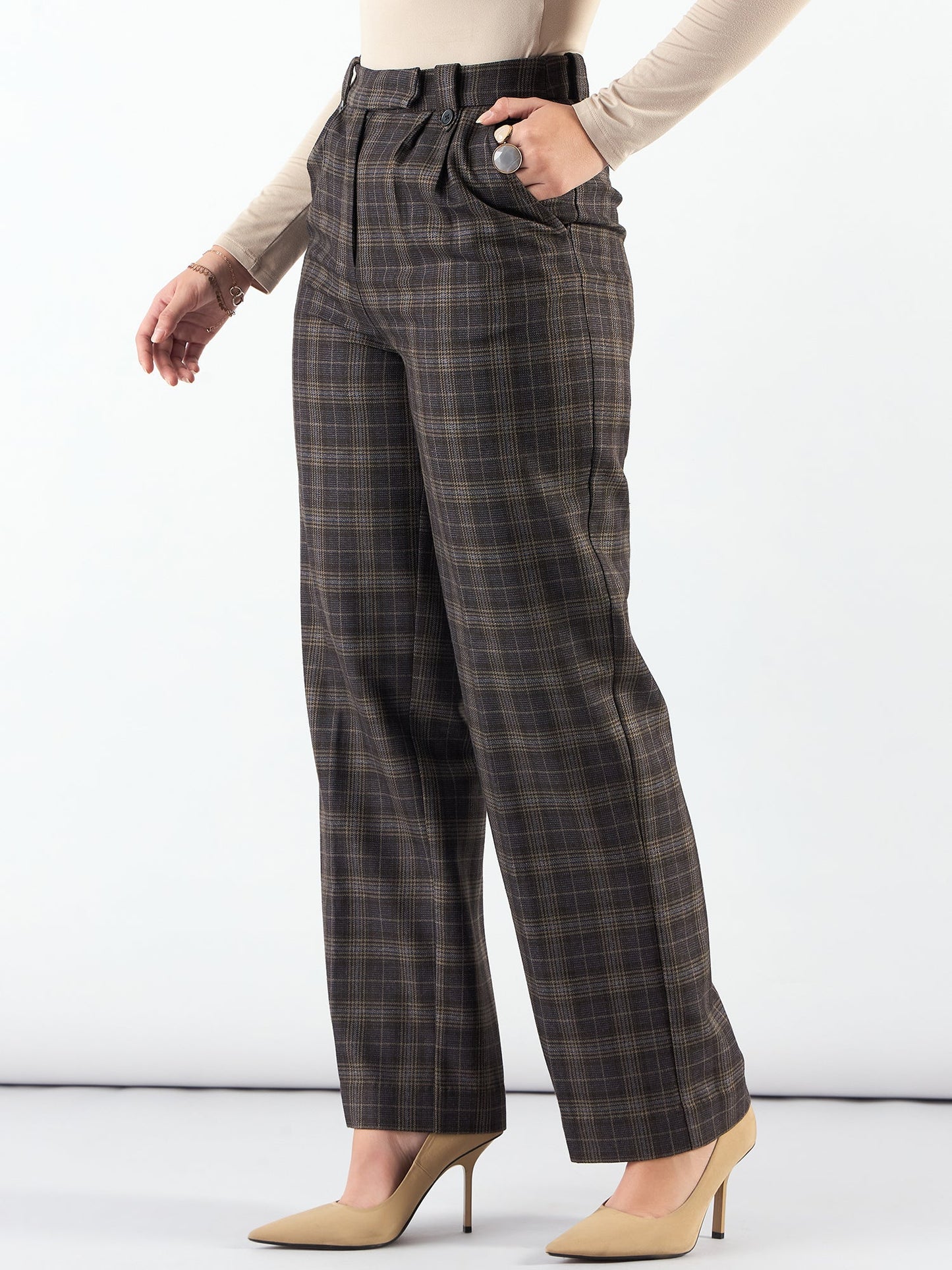 PowerSutra Classic Check High Waist Warm Trouser