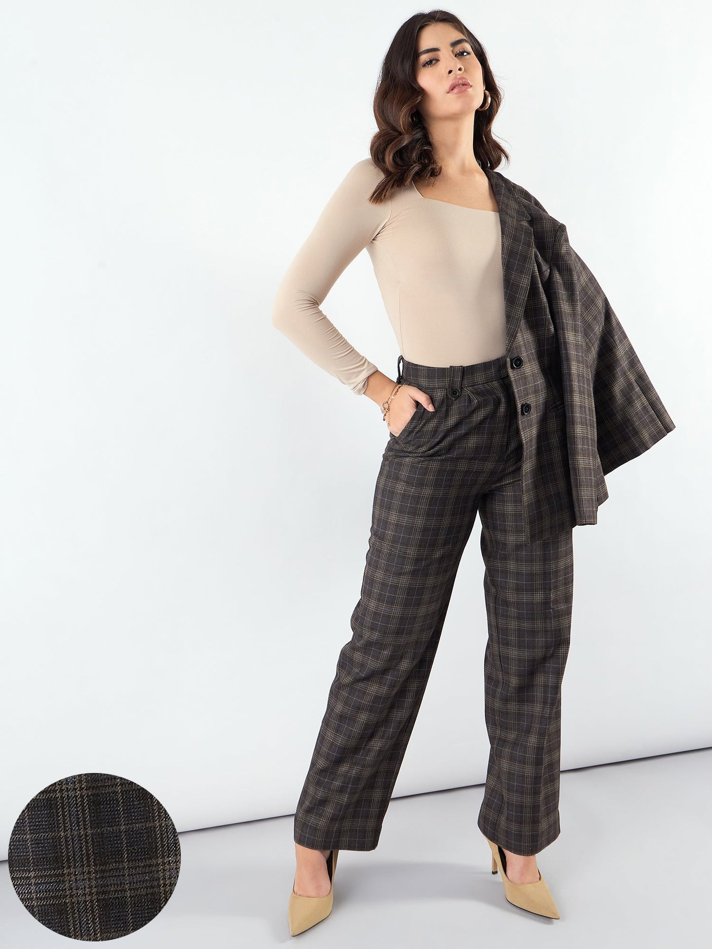 PowerSutra Classic Check High Waist Warm Trouser
