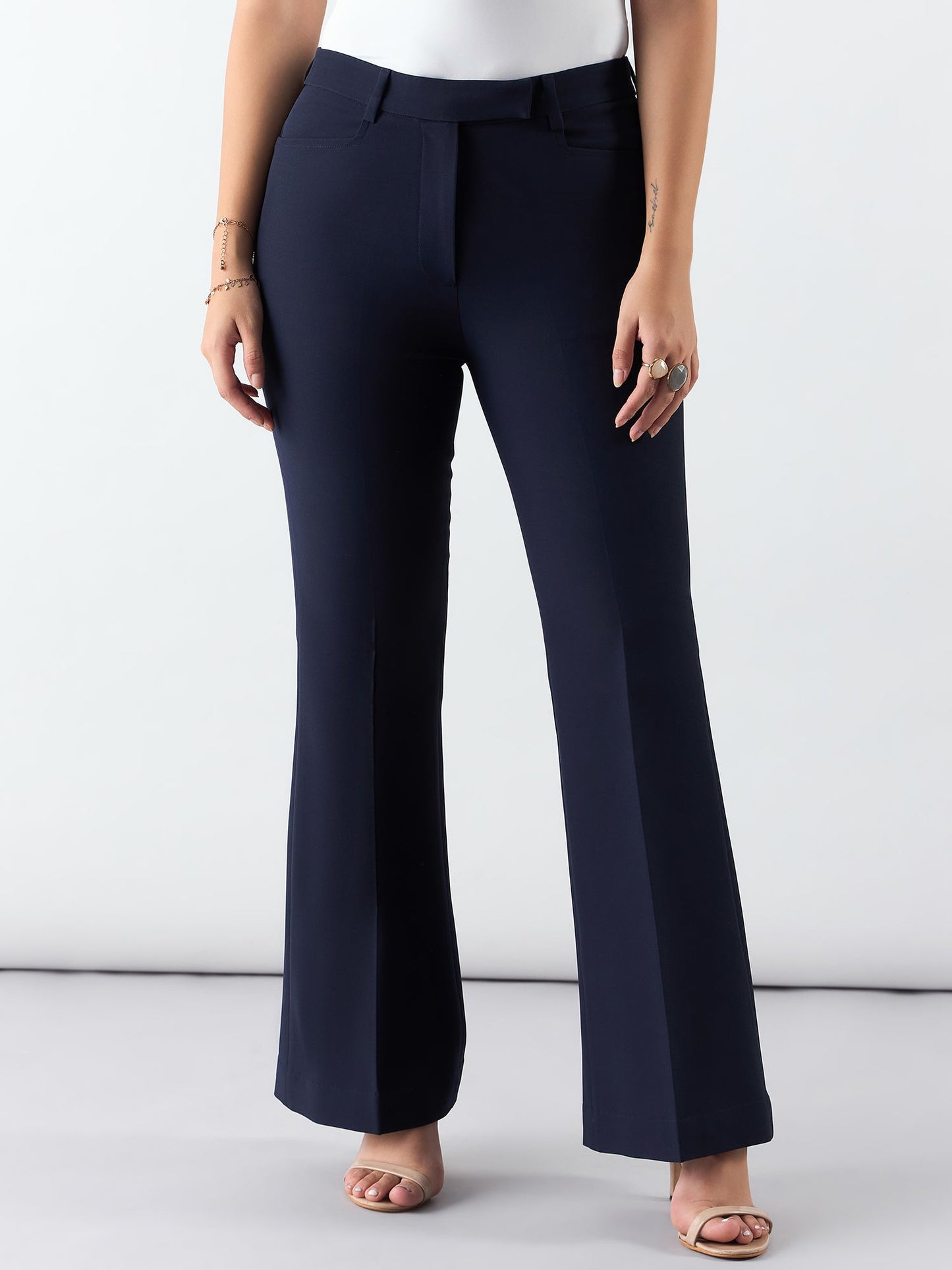 PowerSutra Women Navy High Waist Trouser In Stretchable Fabric