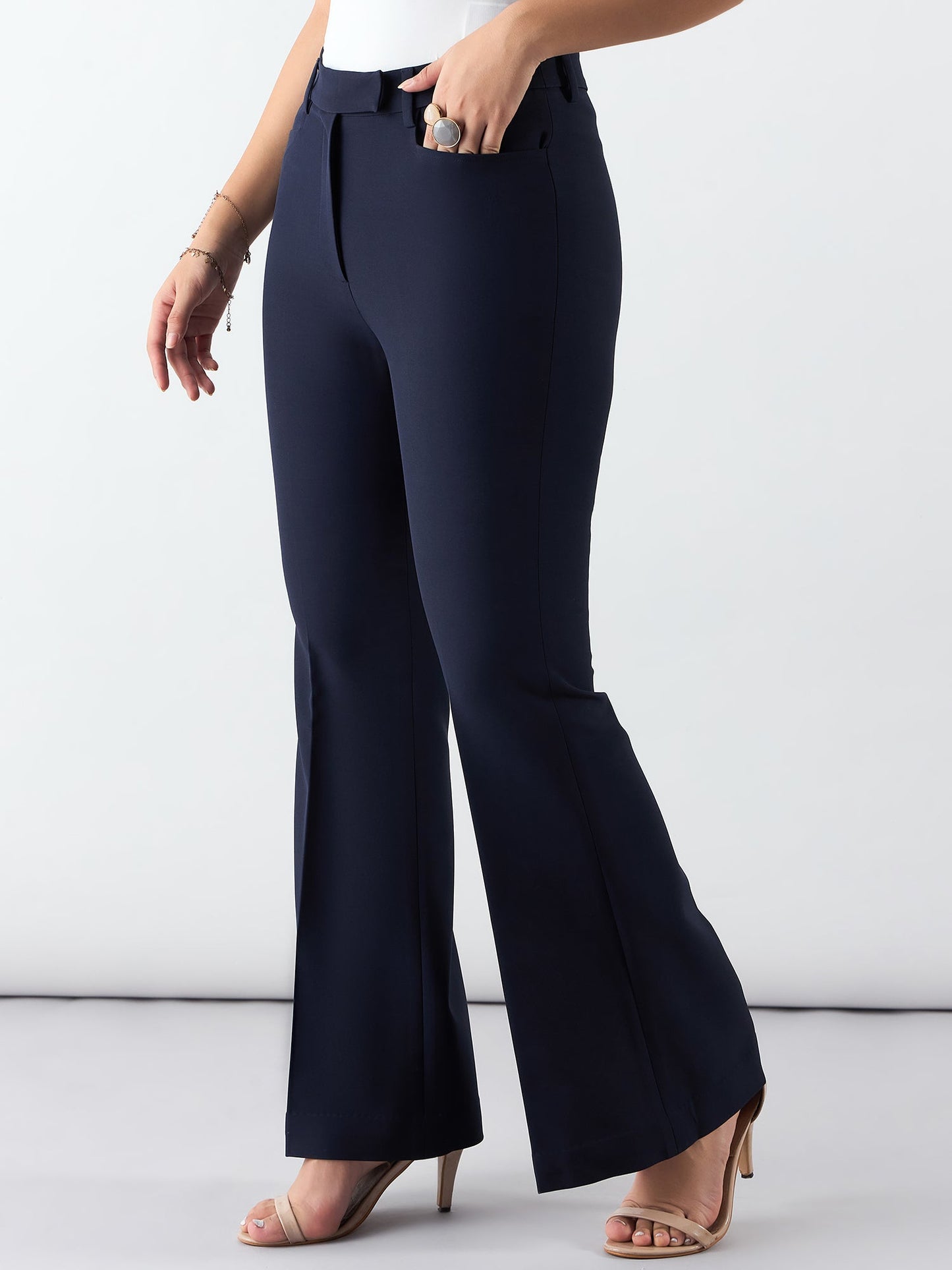 PowerSutra Women Navy High Waist Trouser In Stretchable Fabric