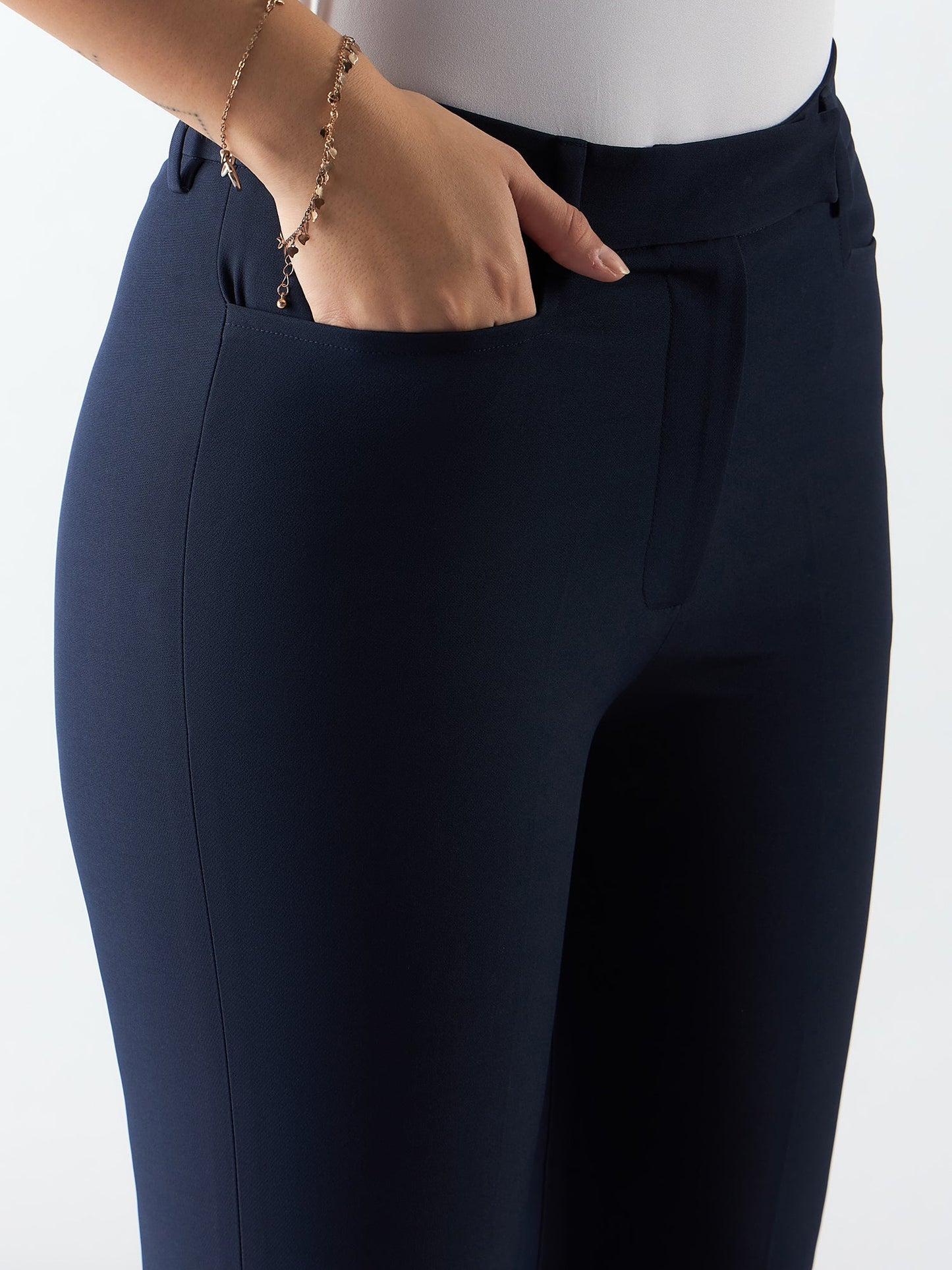 PowerSutra Women Navy High Waist Trouser In Stretchable Fabric