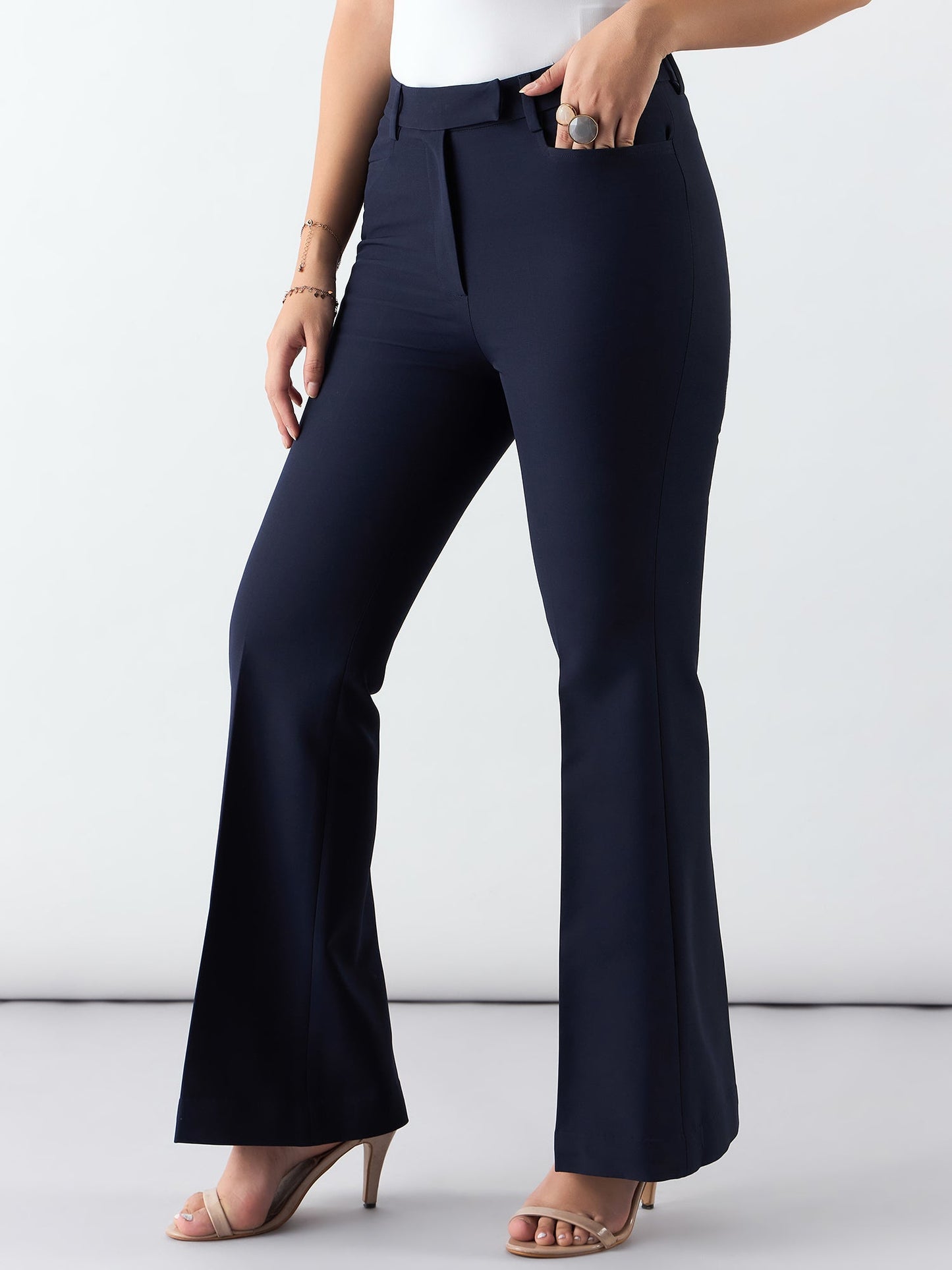 PowerSutra Women Navy High Waist Trouser In Stretchable Fabric