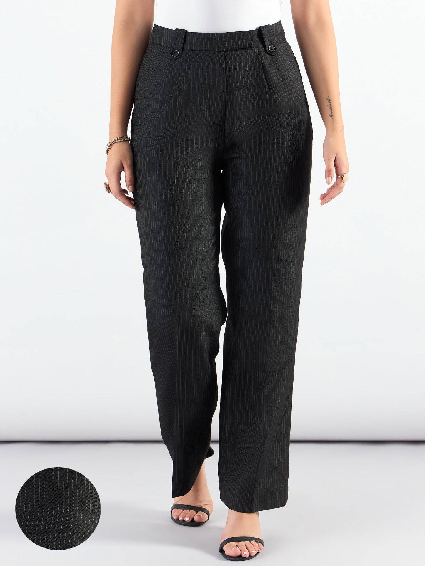 PowerSutra Striped High Waist Pleated Trouser