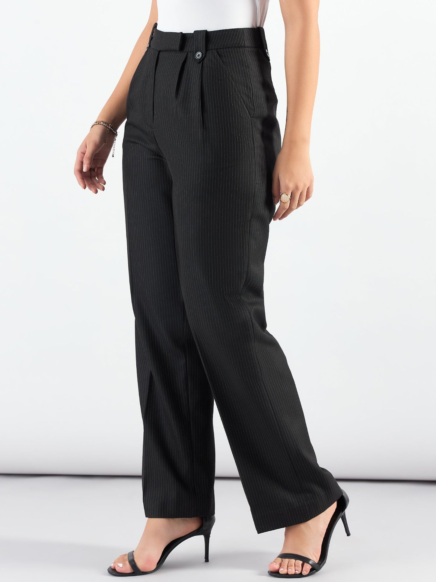 PowerSutra Striped High Waist Pleated Trouser