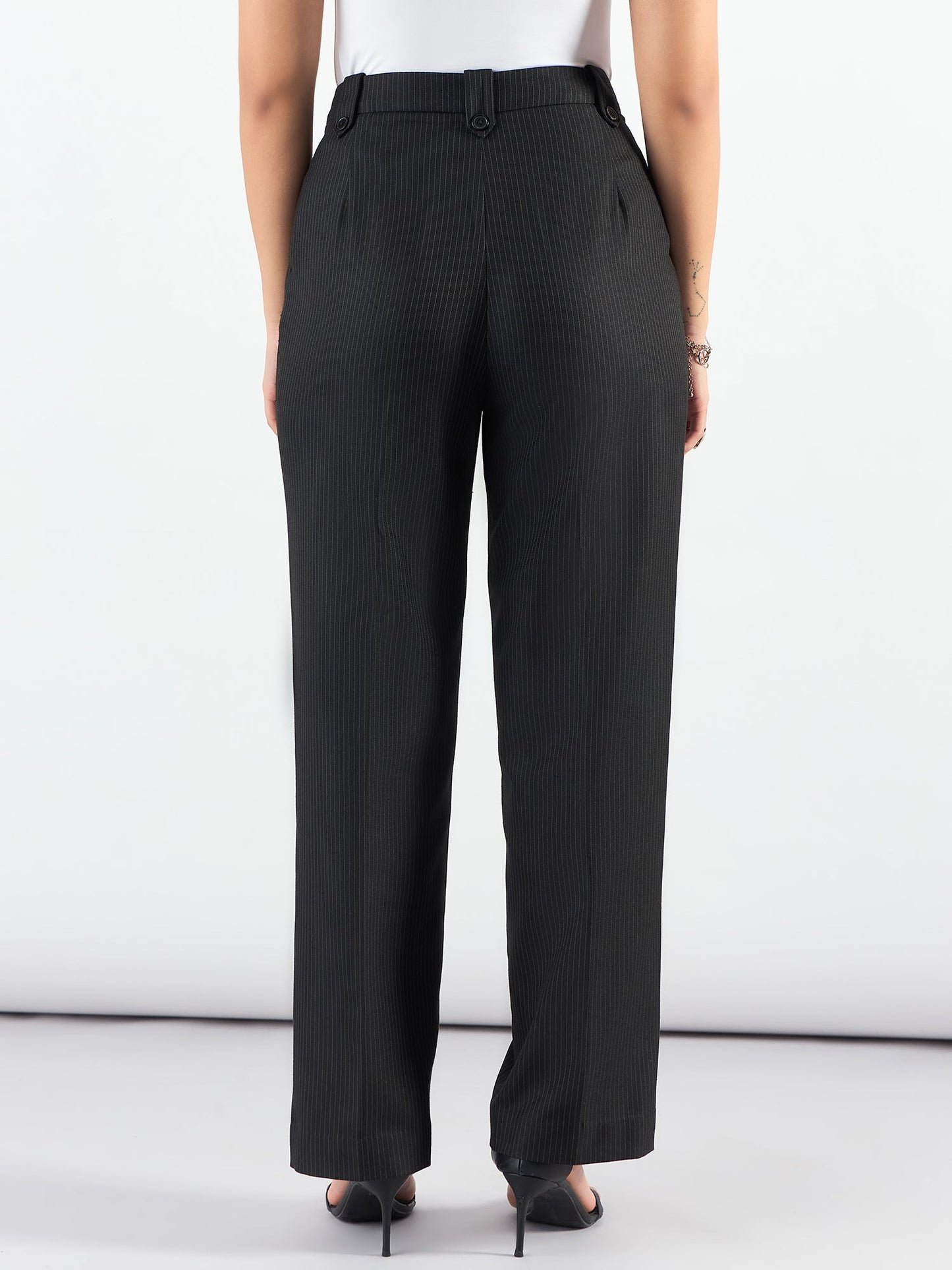 PowerSutra Striped High Waist Pleated Trouser