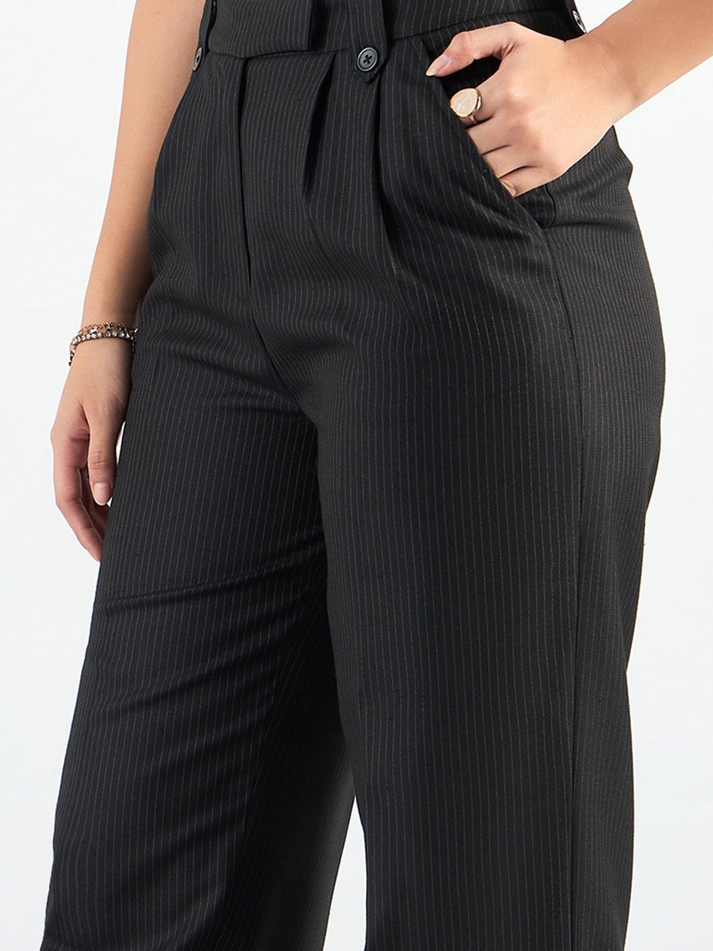PowerSutra Striped High Waist Pleated Trouser