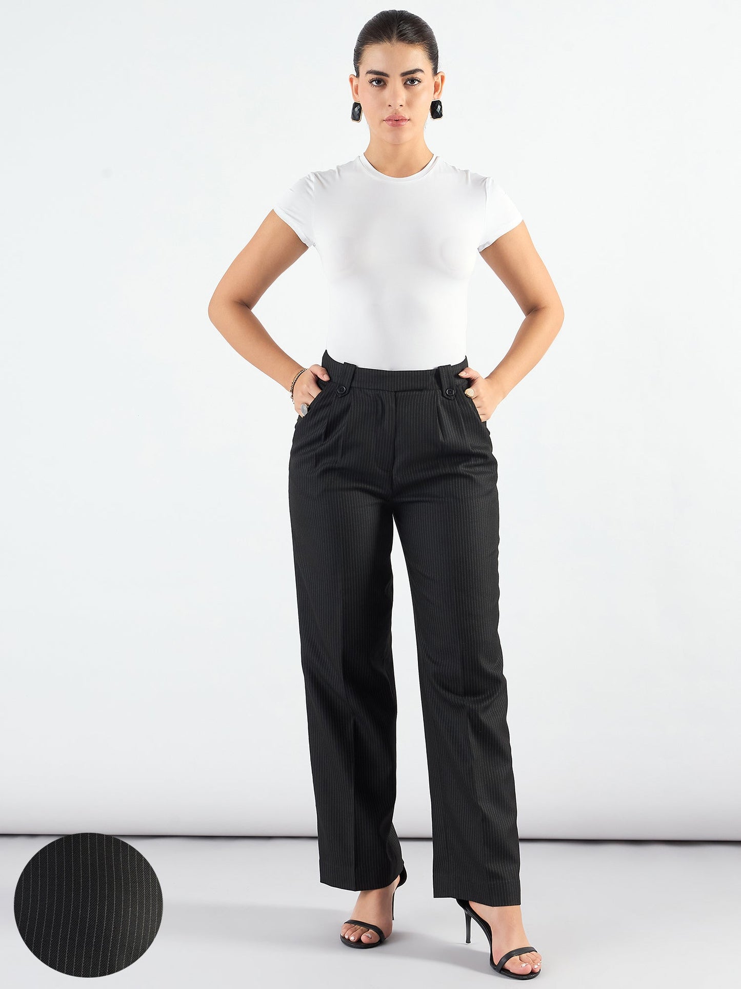PowerSutra Striped High Waist Pleated Trouser