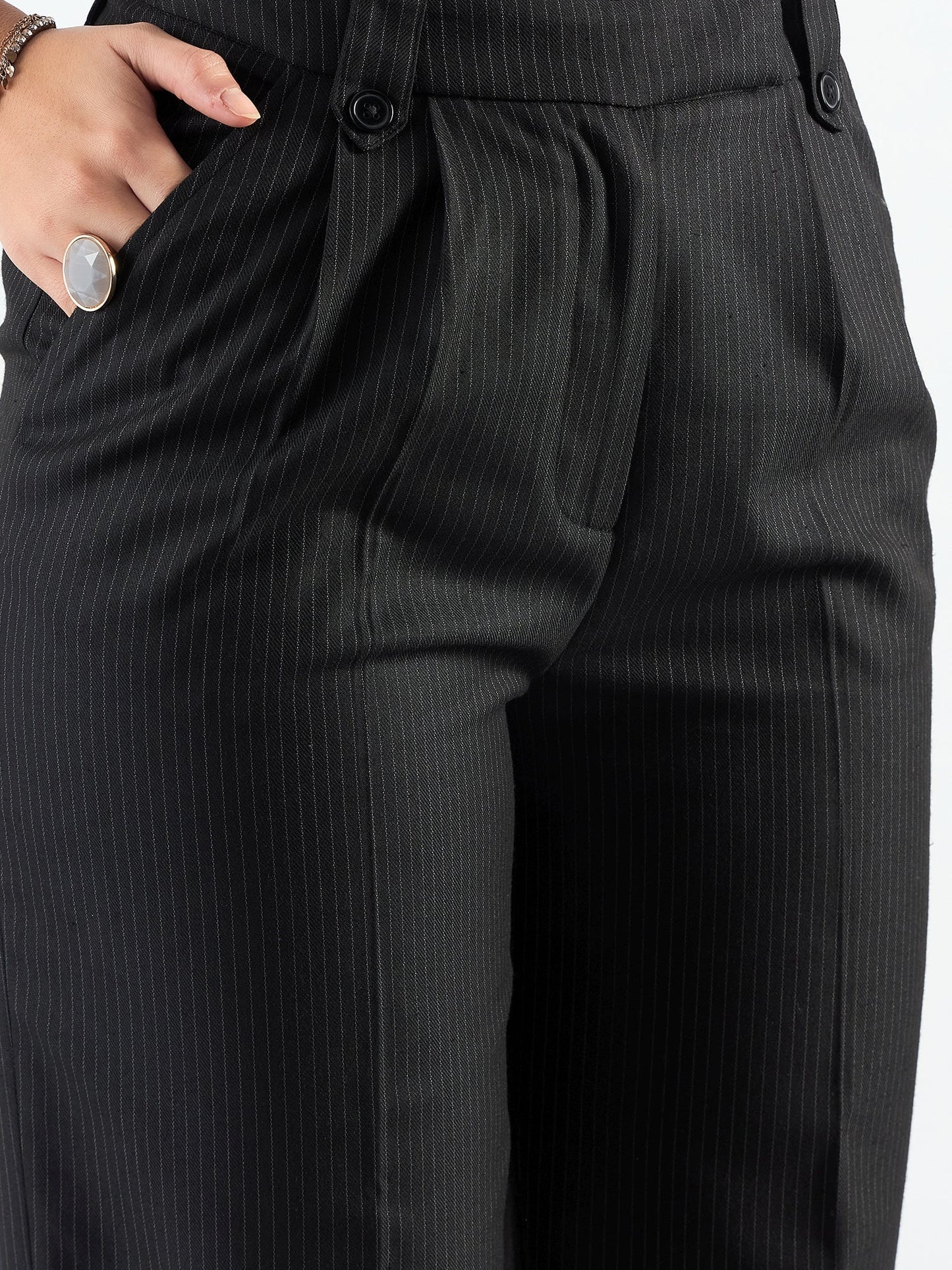 PowerSutra Striped High Waist Pleated Trouser