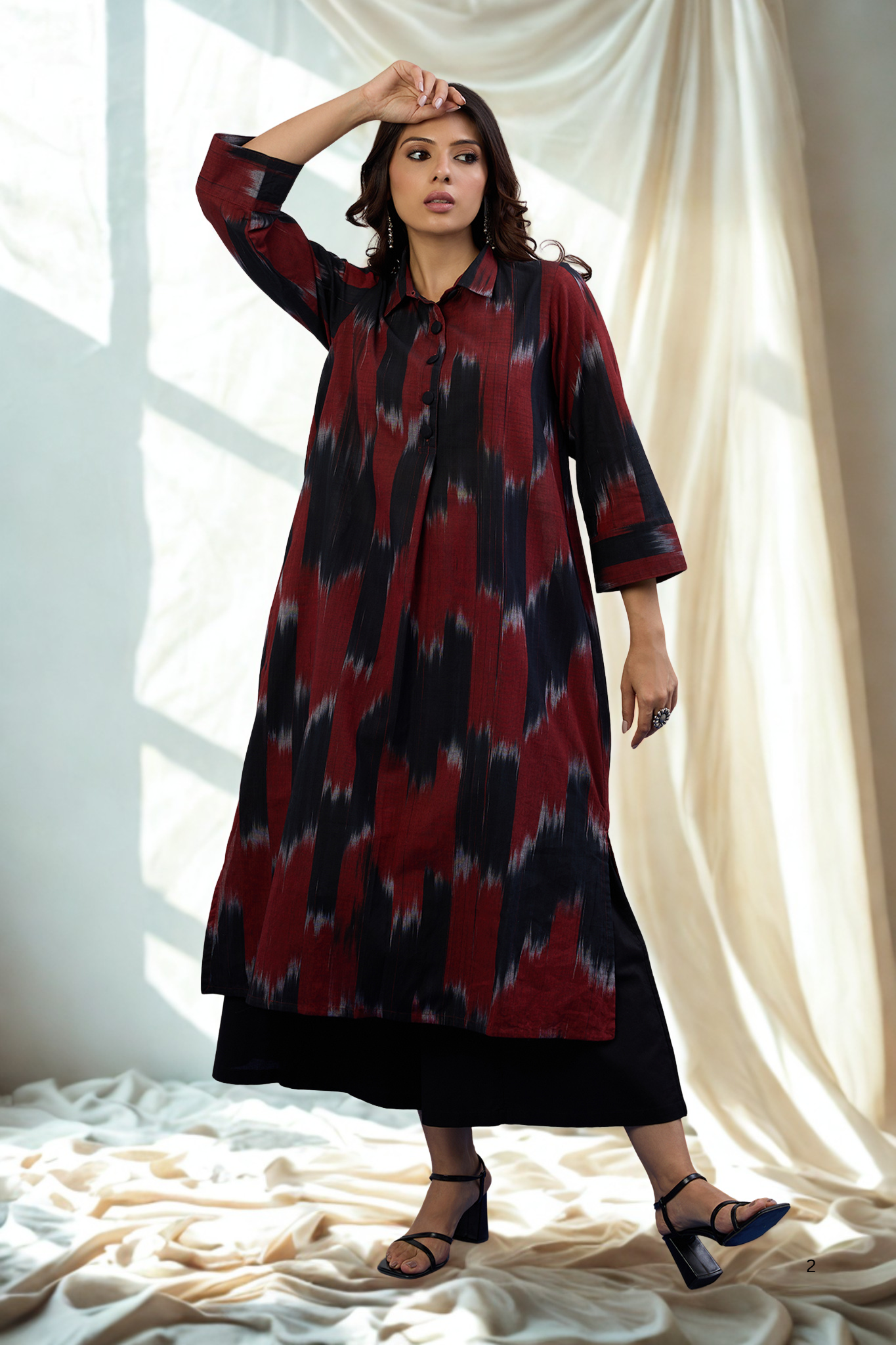 Maati Craft Bold Chevron Long Shirt Dress With Slit