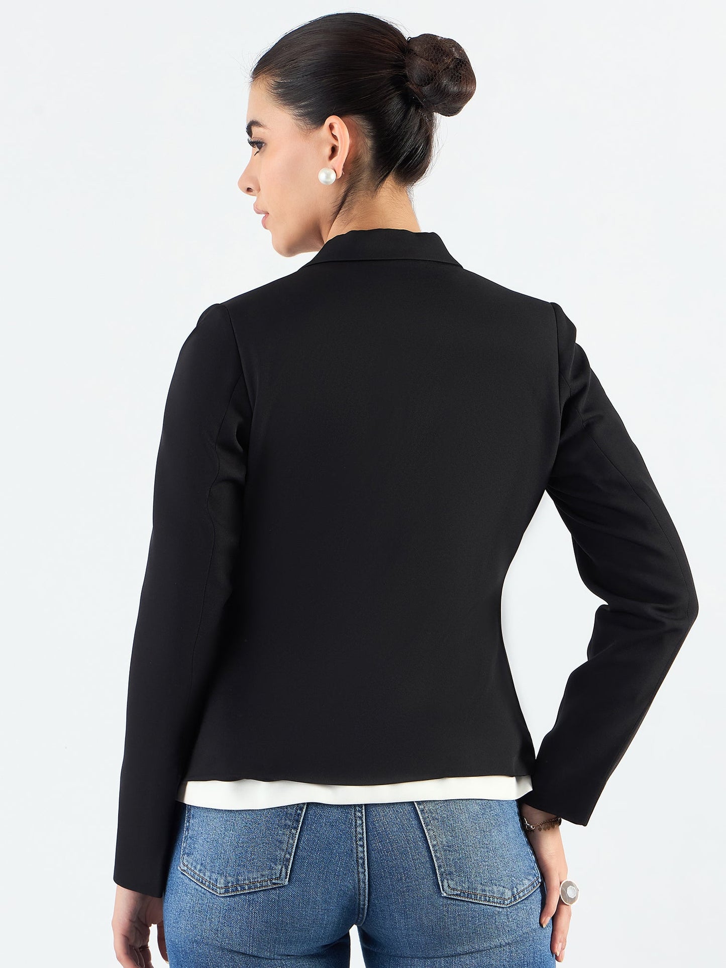 PowerSutra Black And White Layered Structured Blazer in Stretchable Fabric