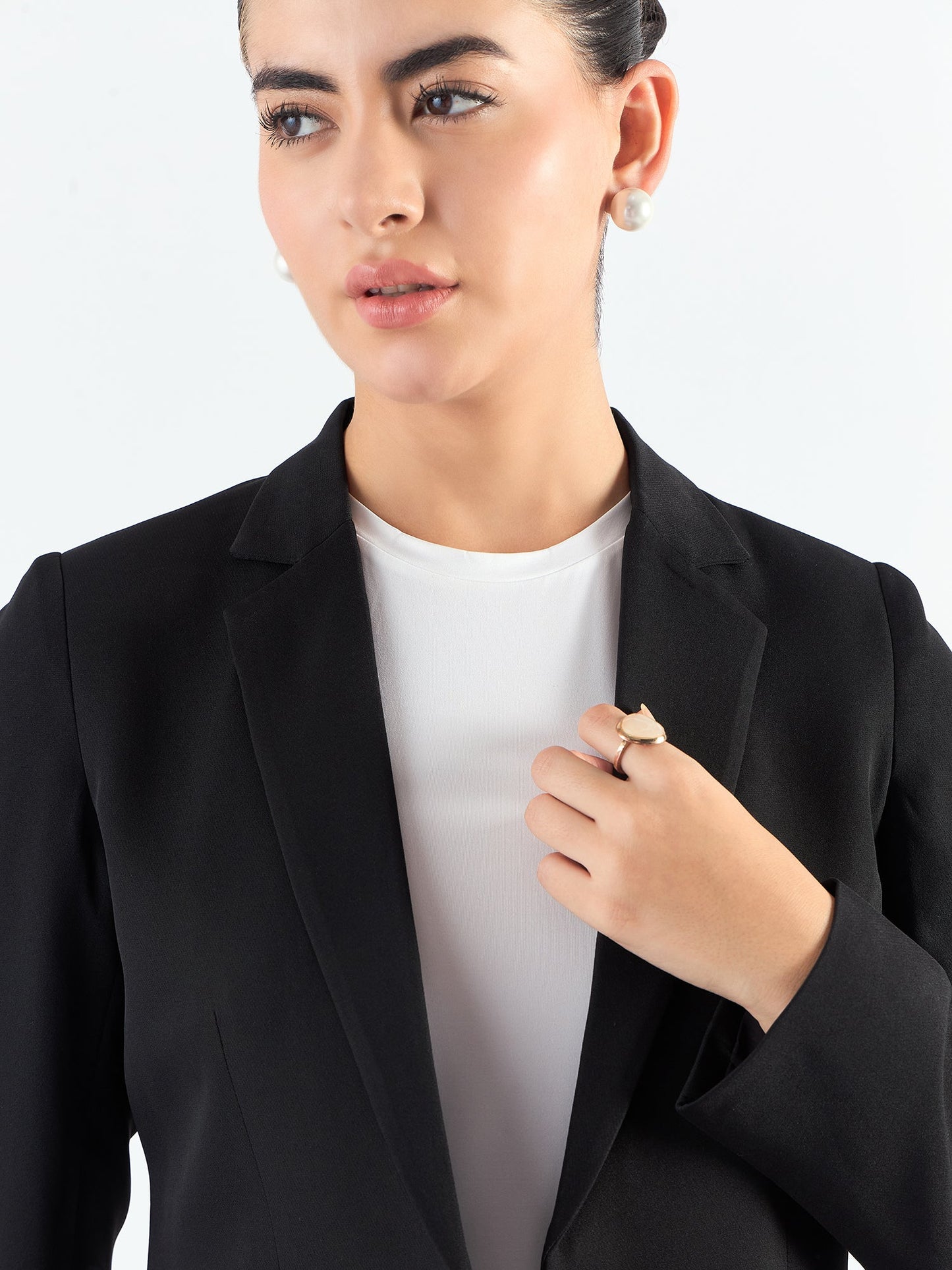 PowerSutra Black And White Layered Structured Blazer in Stretchable Fabric